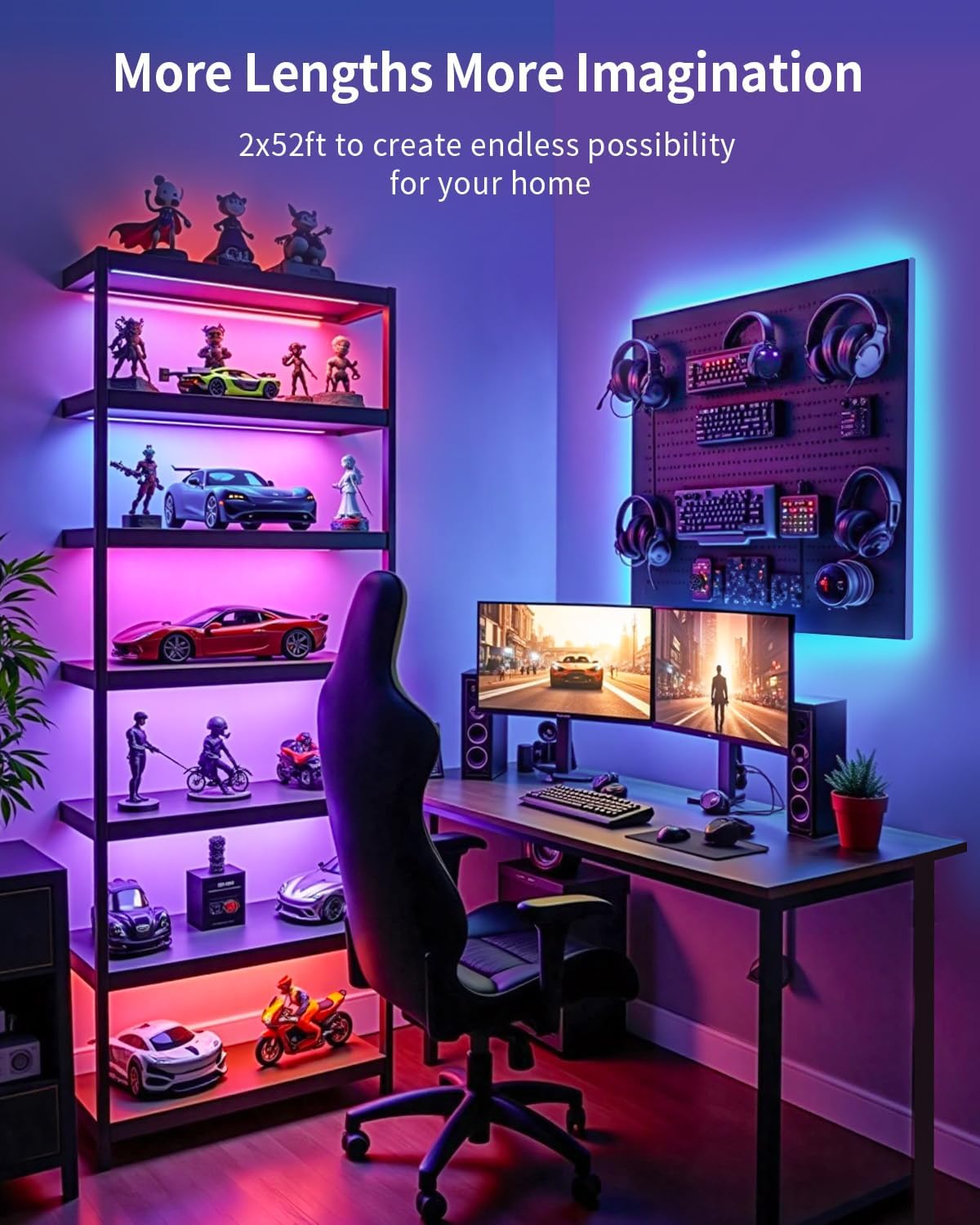 RGB+IC LED Strip Lights, Smart Bluetooth LED Light for Bedroom, Color Changing LED Strips with 44 Scene Modes, Segmented Control, for Room, Party, Festival, Gathering (32.8ft)