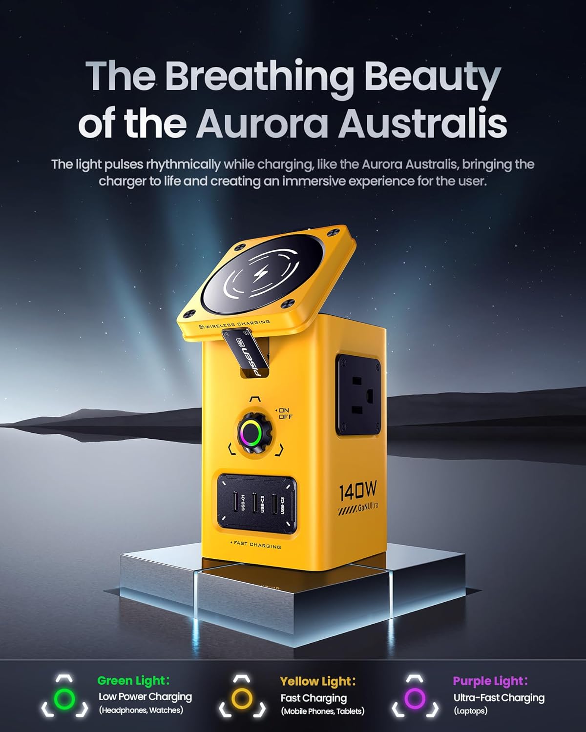 PISEN 8-in-1 Mag-Safe Charger Stand - 140W Charging Station for Multiple Devices Mag-Safe Stand Magnetic Qi2 Wireless Charger for iPhone 16/15/14/13/12, Magnetic Charger for Apple Watch (Yellow)