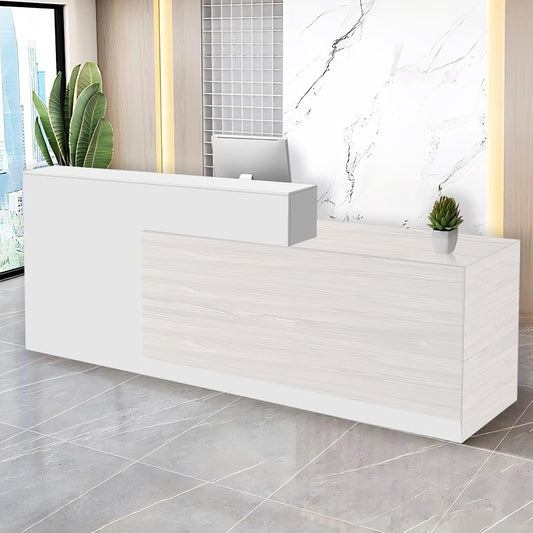 Reception Desk with Counter Modern Checkout Counter with Lockable Drawer Keyboard Tray Receptionist Desk for Office Salon Reception Table R Right 55inch/140cm