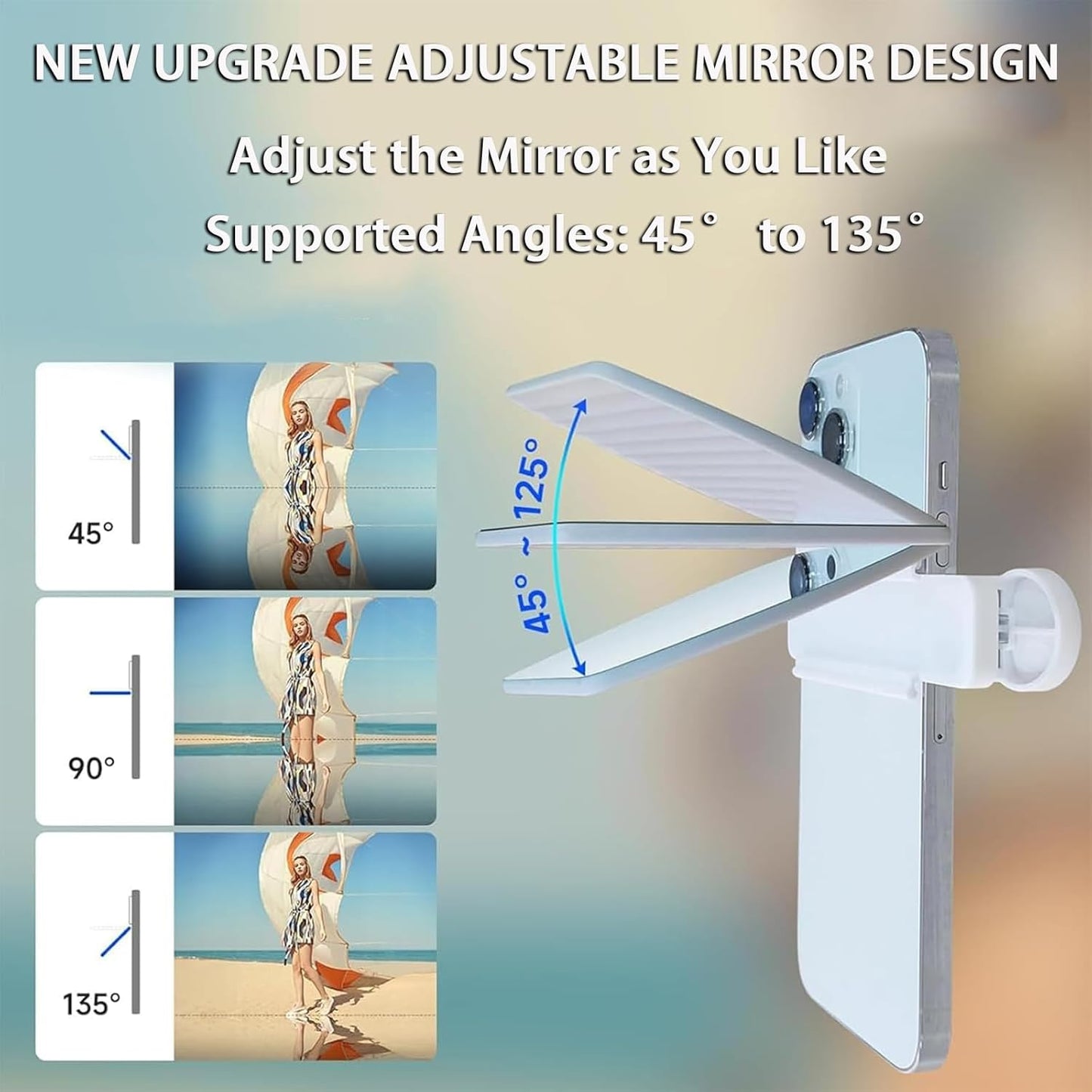 2025 New Upgrade Adjustable Smartphone Camera Mirror Reflection Clip Kit for iPhone & All Phones, Mirror Effect Lens - HD Glass Phone Shooting Reflection Mirror for Outdoor Travel Photography (White)