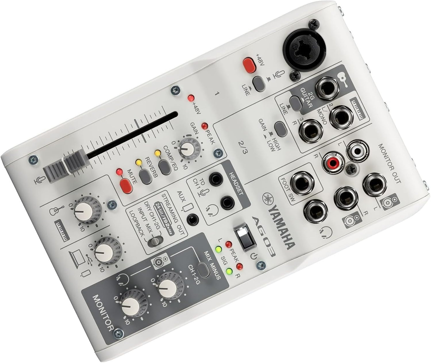 Yamaha AG03MK2 White 6-Channel Live Streaming Loopback Mixer/USB Interface with Steinberg Software Suite