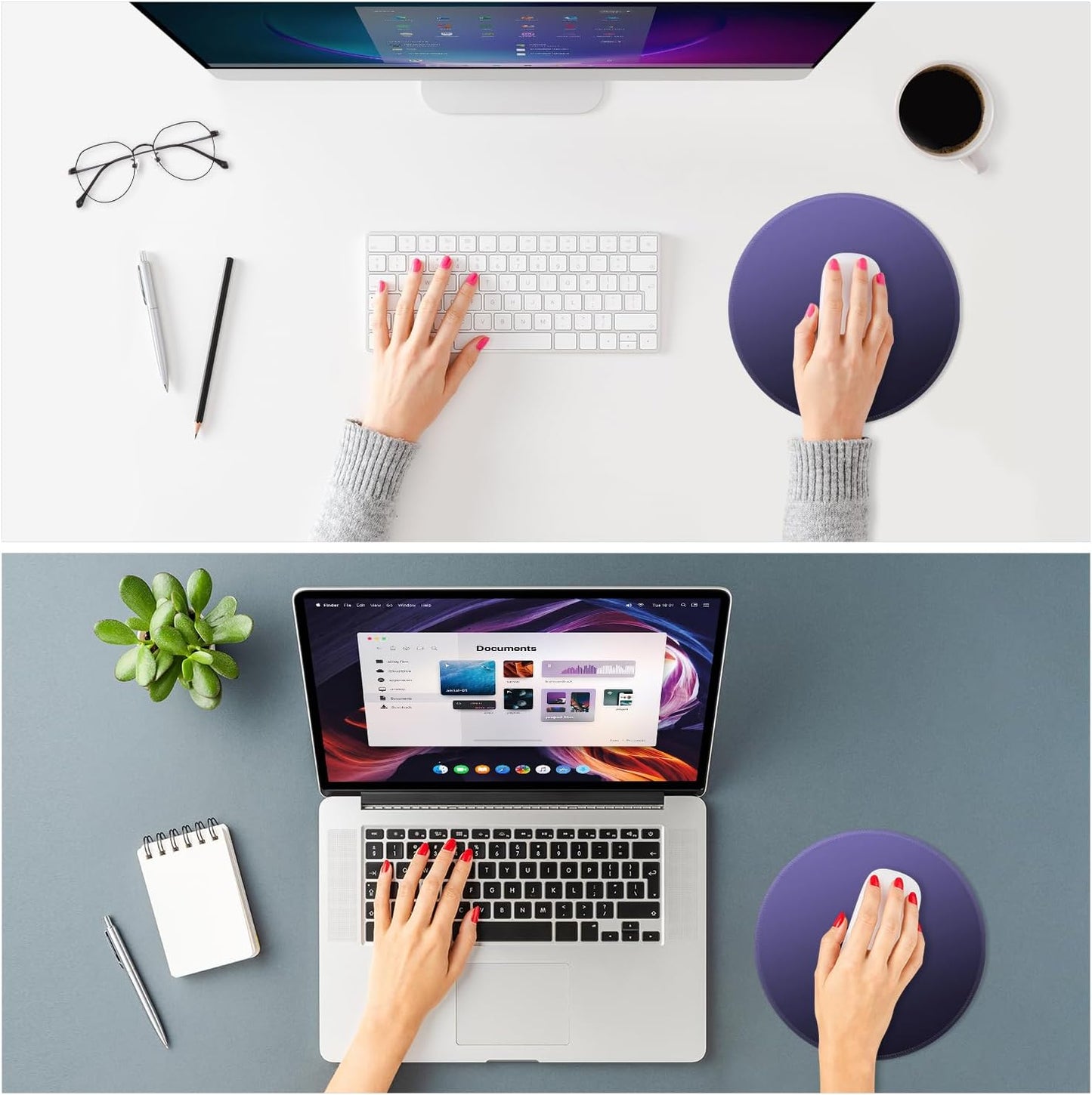 ITNRSIIET Mouse Pad Non-Slip Rubber Base Smooth Surface Stitched Edges Waterproof Durable Compatible with All Mice for Office & Gaming, Desk Accessory, Diameter 8.7 inch, Violet Gradient