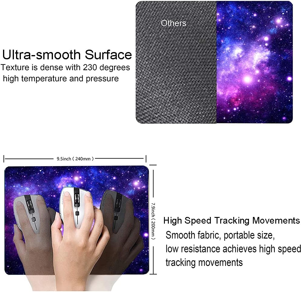 Mouse Pad, Galaxy Mouse Pad Custom Design, Square Waterproof Mouse Pad Non-Slip Rubber Base MousePads for Office Laptop, 9.5"x7.9"x0.12" Inch(Purple Blue Galaxy)