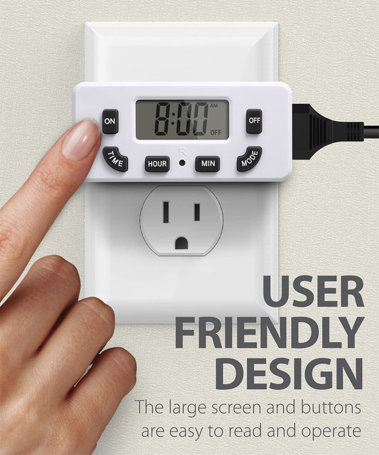 Fosmon Digital Timer for Electrical Outlets, Indoor 24 Hour Light Timer Programmable, Mini Plug in Outlet for Lamps, Fans, Grow Lights, 2 On/Off Programs, 15A/1875W, ETL Listed