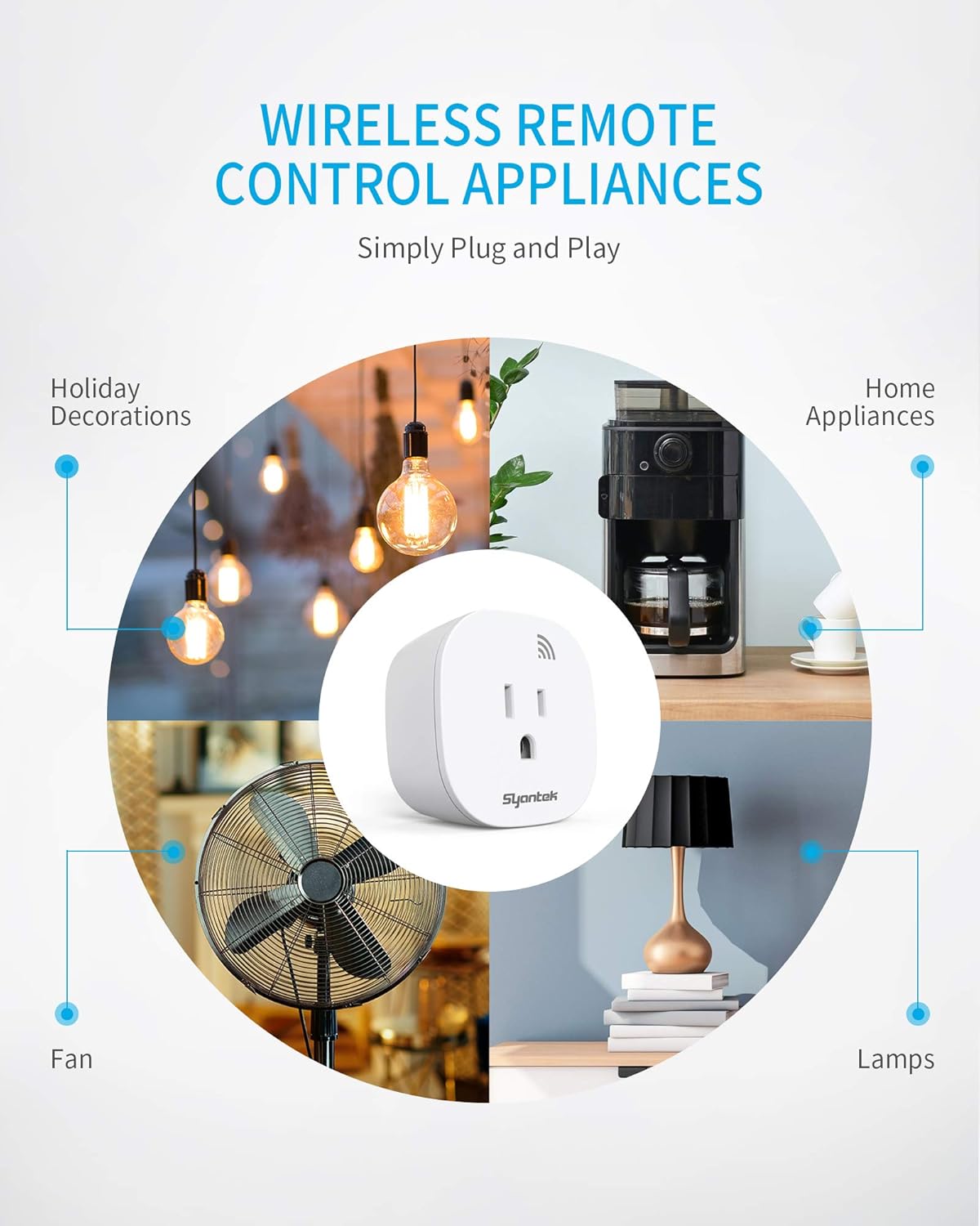 Remote Control Outlet Wireless Light Switch for Household Appliances, Expandable Remote Light Switch Kit, Up to 100 ft Range, FCC Certified, ETL Listed, White (3 Outlets + 1 Remotes)