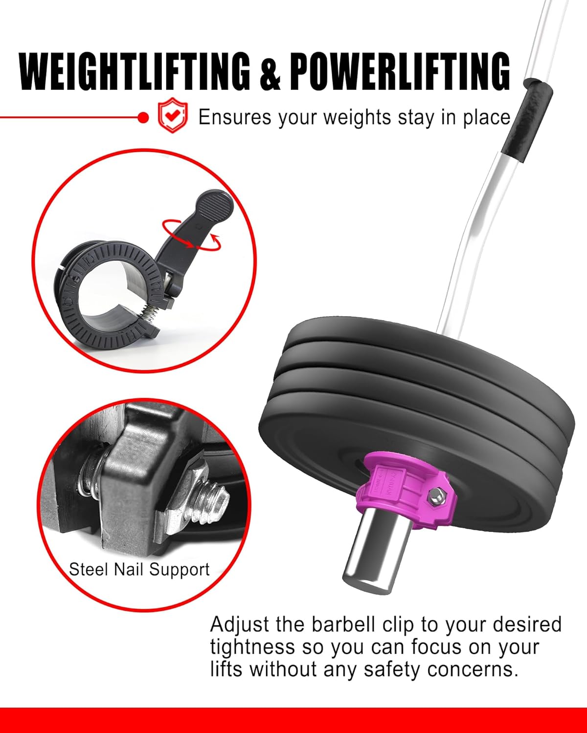 Olympic Barbell Clamps 2 inch Adjustable Barbell Clips Quick Release Pair of Locking Weight Clips for Bars