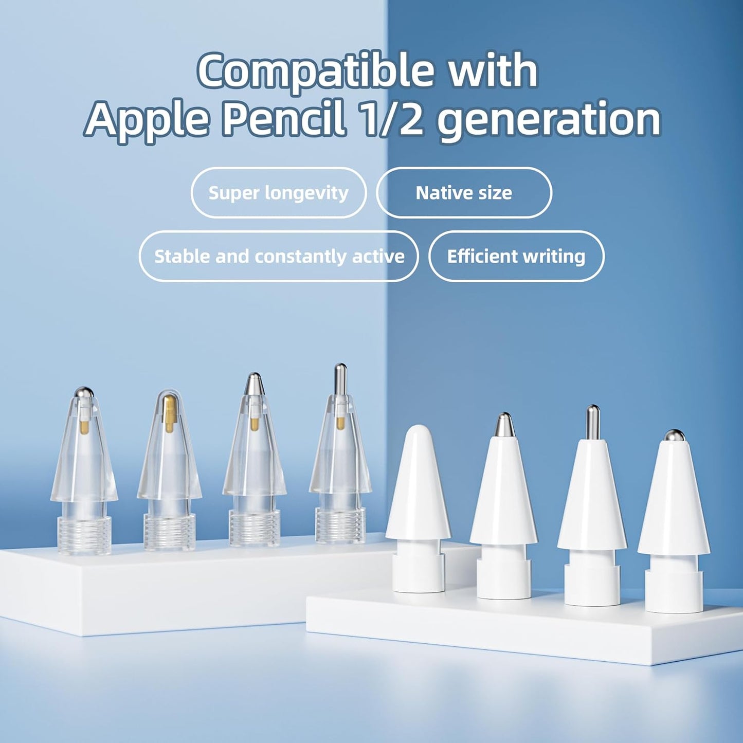 nimin Replacement Tips for Apple Pencil 2nd Gen & 1st Gen- [8 Pack] Apple Pencil Spare No Wear Out Fine Point Precise Control Apple Pen Tip, Plastic Tips + Metal Tips