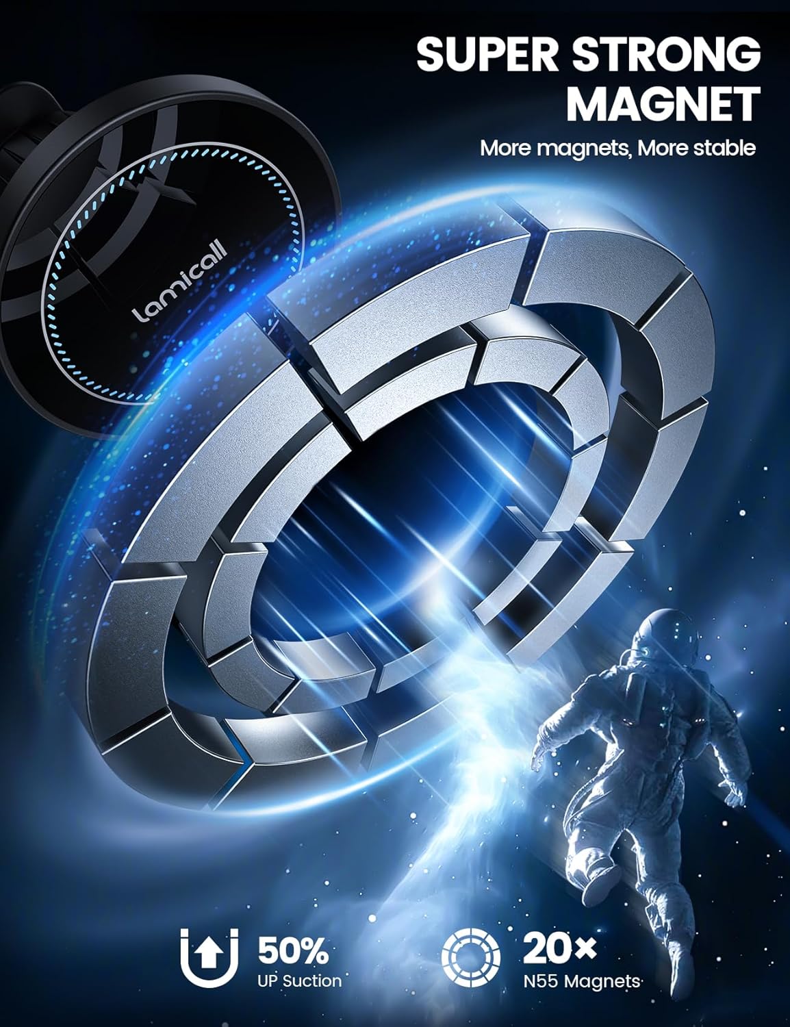 Lamicall for MagSafe Car Mount Charger - [2025 Ultra Magnet] 15W Wireless Car Phone Holder Charger - HandsFree Magnetic Phone Holders for Your Car Vent for iPhone 16 15 14 13 Pro Max Mag Safe Case