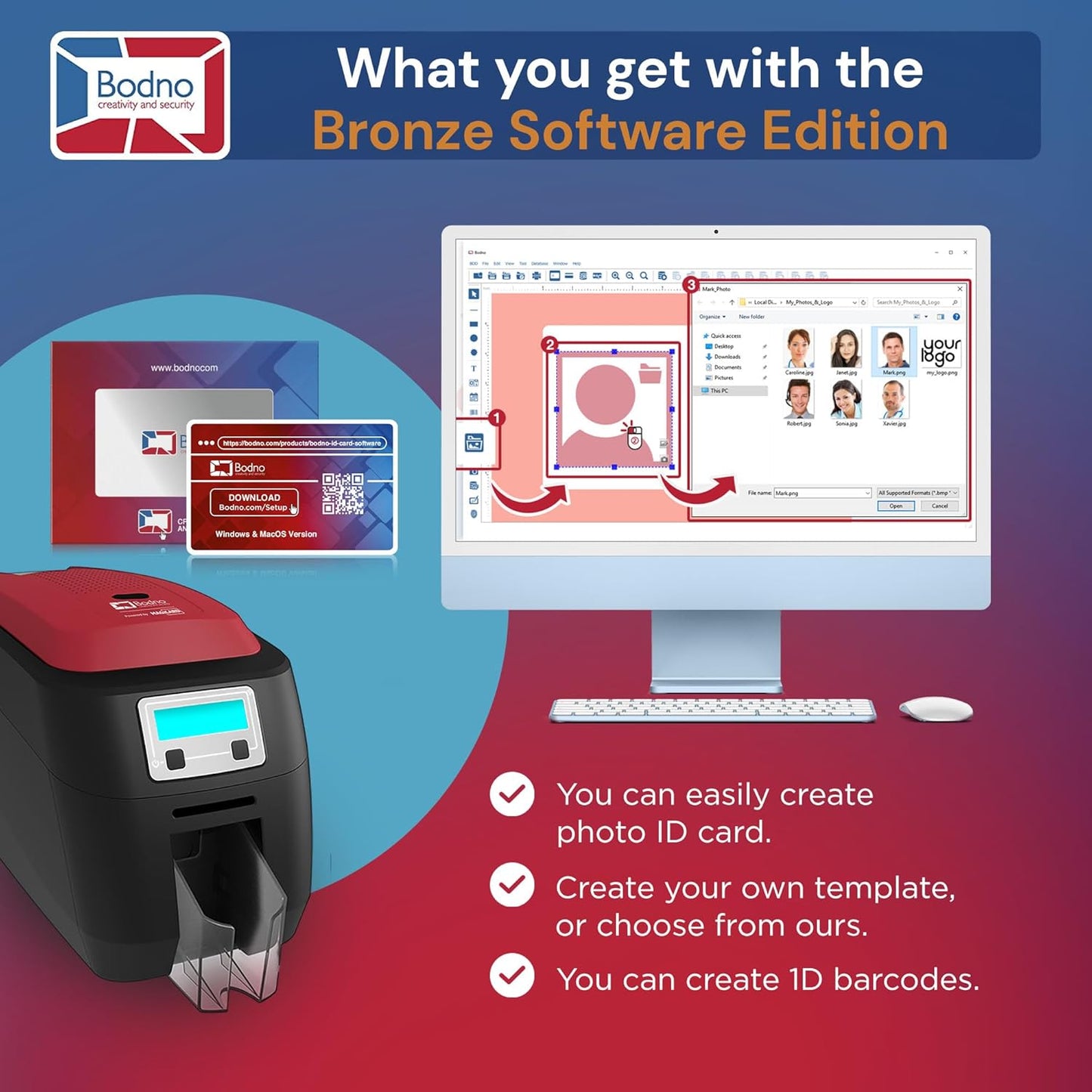 Bodno Magicard 400X Single Sided ID Card Printer & Complete Supplies Package ID Software - Bronze Edition