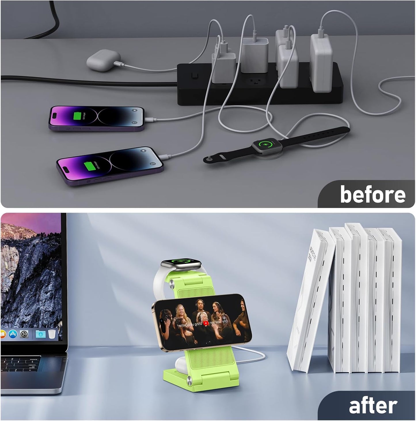 Magnetic Wireless Charger Stand, 3 in 1 Foldable Wireless Charging Station, Travel Charger for Multiple Devices for iPhone 15 14 13 12 Series, Apple Watch Ultra/SE/9/8/7/6/5/4/3/2, AirPods