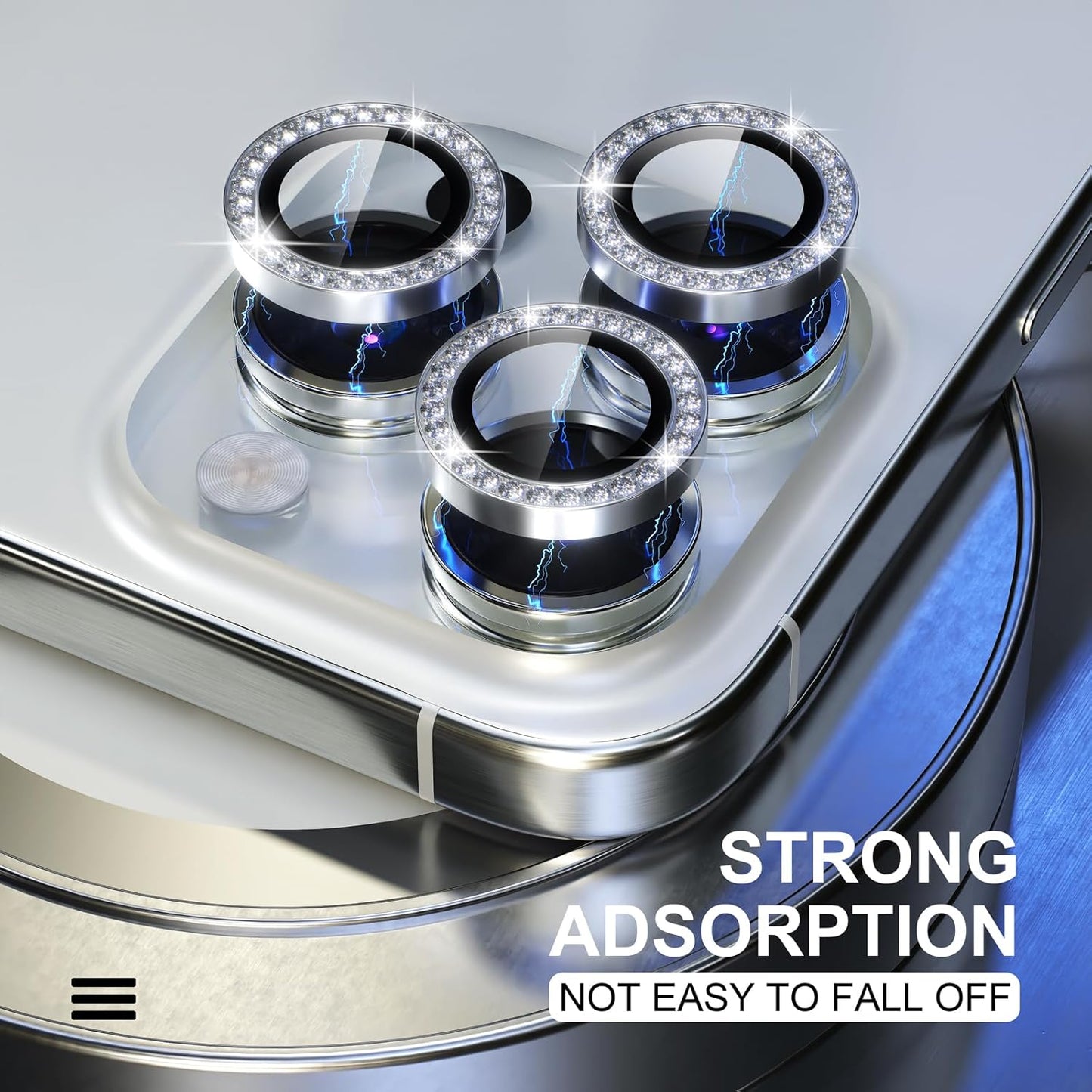 Choiche Compatible for iPhone 15 Pro/iPhone 15 Pro Max Camera Lens Protector Bling, 9H Tempered Glass Camera Cover Screen Protector Metal Ring Decoration Accessories (Diamond-Silver)