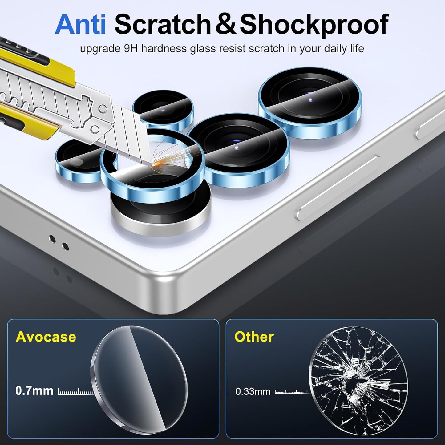 for Samsung Galaxy S25 Ultra Camera Lens Protector, Individual Metal Ring Tempered Glass Lens Cover, [Strong Adsorption] Scratch Resistant Ultra-Thin HD Clear Lens Cover, 1 Set-Blue Ring