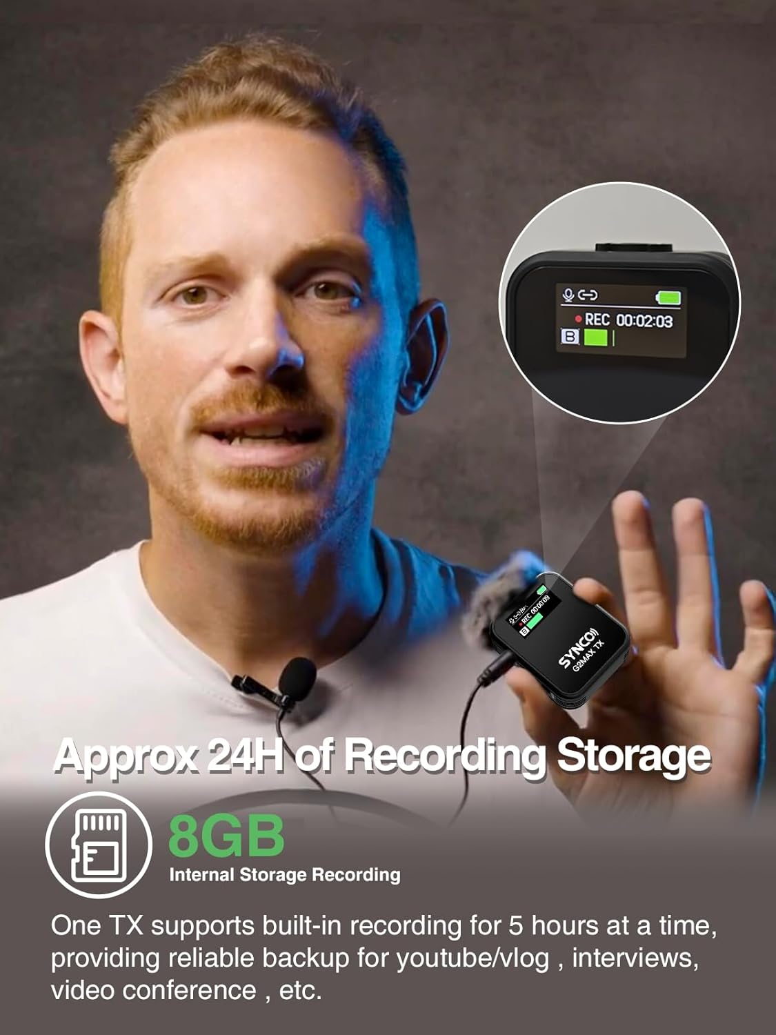 SYNCO Wireless Lavalier Microphone, G2(A2) MAX 2.4G Dual Transmitter 24 Hours Recording 656FT 8H for Online Class Vlog Stream YouTube for DSLR Phone Laptop, Professional-Lapel-Mics-for-Cameras