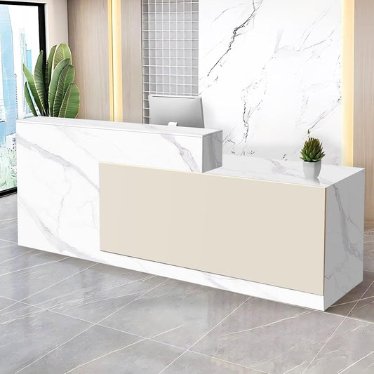 Reception Desk with Counter Modern Checkout Counter with Lockable Drawer Keyboard Tray Receptionist Desk for Office Salon Reception Table N Right 59inch/150cm