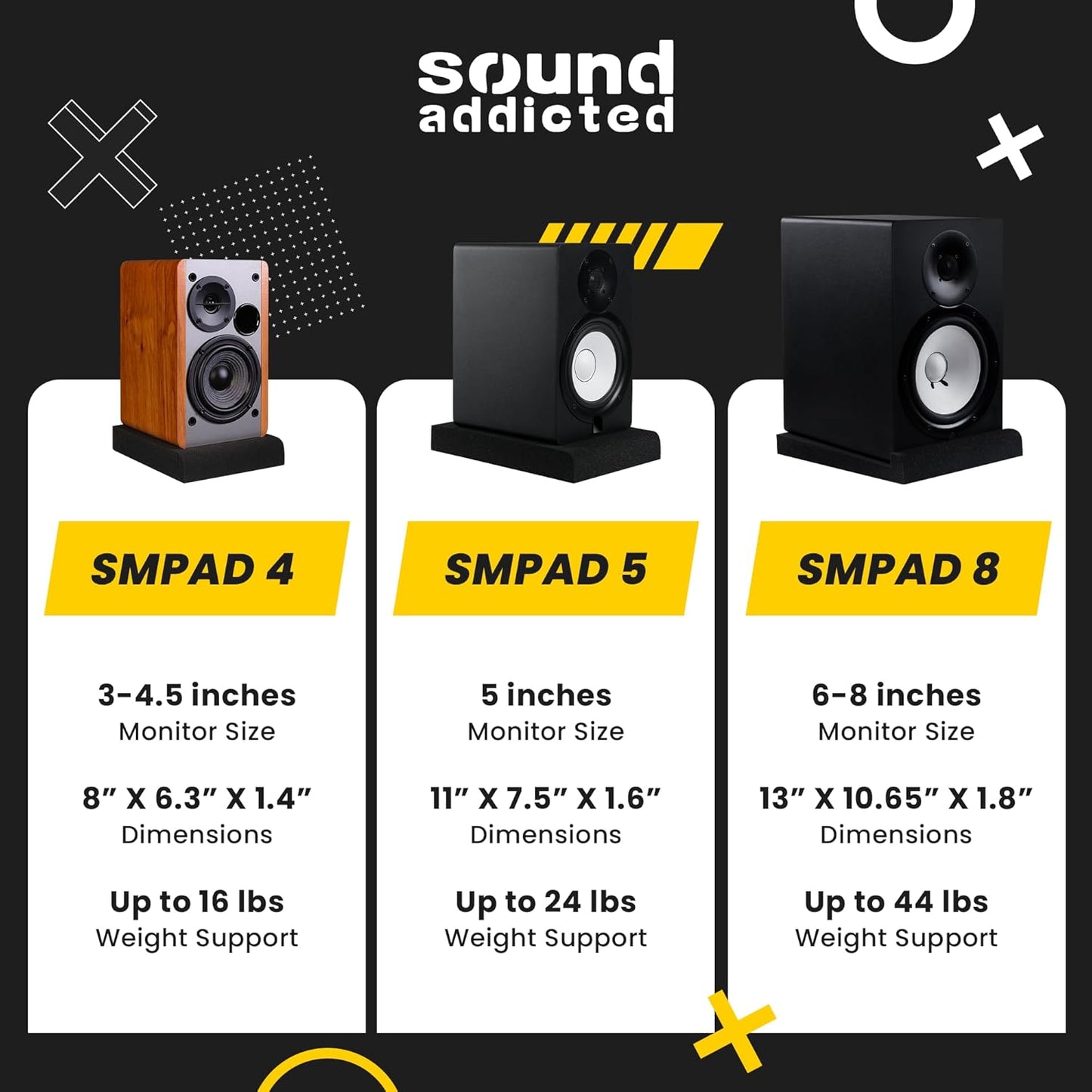 Sound Addicted - Studio Monitor Isolation Pads suitable for 6.5, 7 and 8 Inches Large Speakers | Reduce Vibrations and Fits most Stands - Pair | SMPad 8