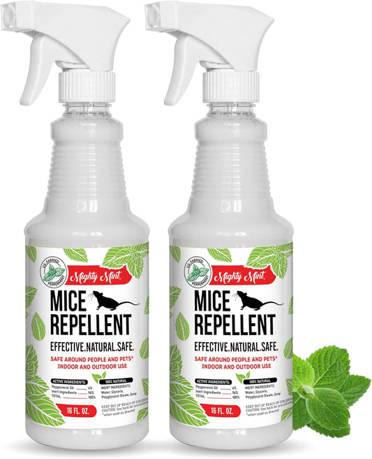 Mighty Mint Peppermint Oil Mouse Repellent Spray – Natural Indoor & Outdoor Control for Mice and Rodents – Plant-Based, Extra-Strong Formula - 16 oz (Pack of 2)