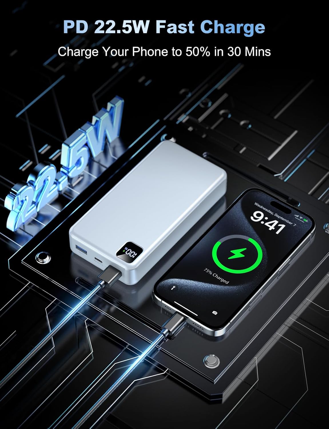 Portable Charger Power Bank 56800mAh Battery Pack-22.5W Fast Charging with USB C & LED Display, 3 Outputs High Capacity Portable Power Bank for iPhone 16/15/14/13 Series, Samsung, iPad etc