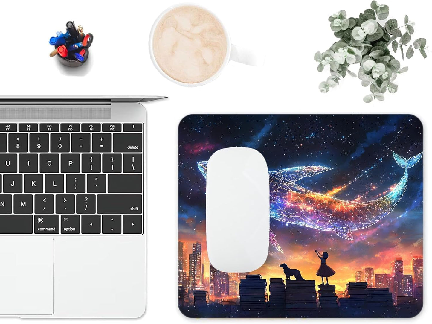 Mouse Pad, Cute Aesthetics Art Whale Mouse Pads for Desk, 9.5" x 7.9" Non-Slip Rubber Base Computer Mousepad with Women, Portable Square Design for Wireless Mouse and Pad Laptop Office & Travel