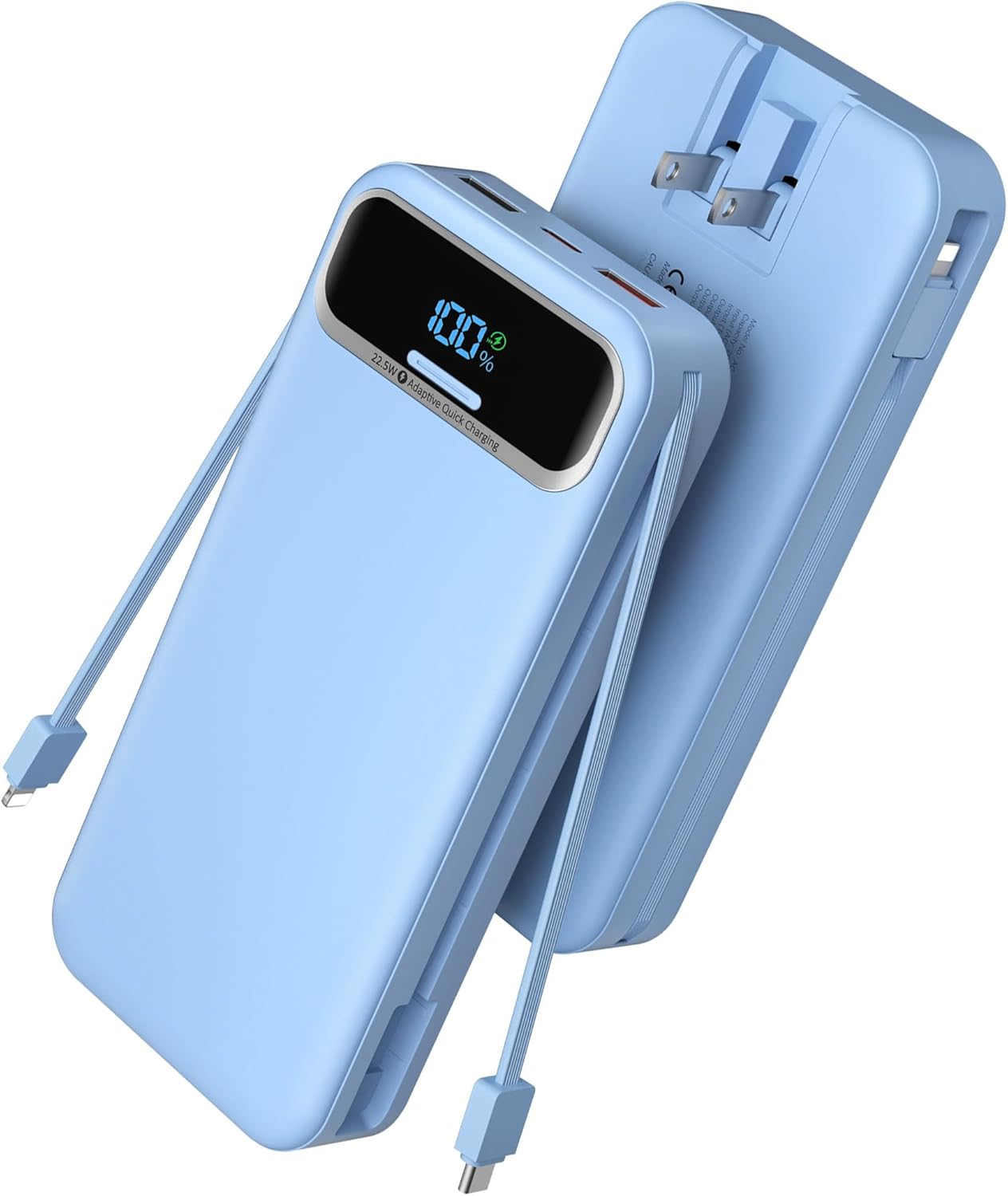 Portable Charger Power Bank with Built in Cables and AC Wall Plug,PD20W&SCP22.5W USB-C Super Fast Charging,20000mAh Travel Phone Charging,LED Display Battery Pack Compatible All iPhone Samsung etc