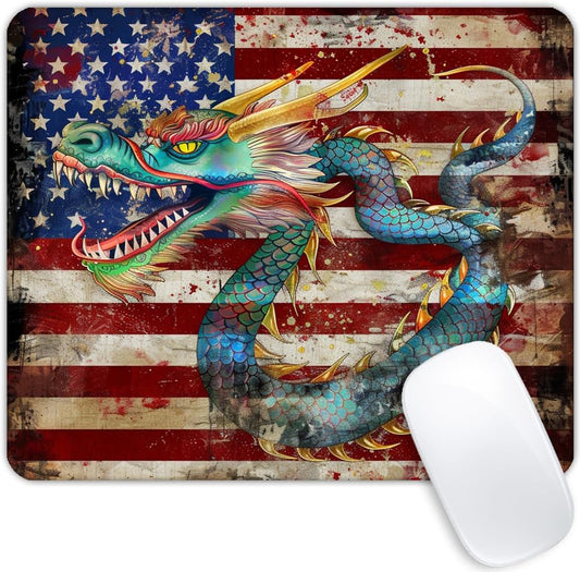 Square Mouse Pad Green Dragon with National Flag-1,Gaming Mouse Pads for Desk,Soft Computer Waterproof Non-Slip Mouse Mat