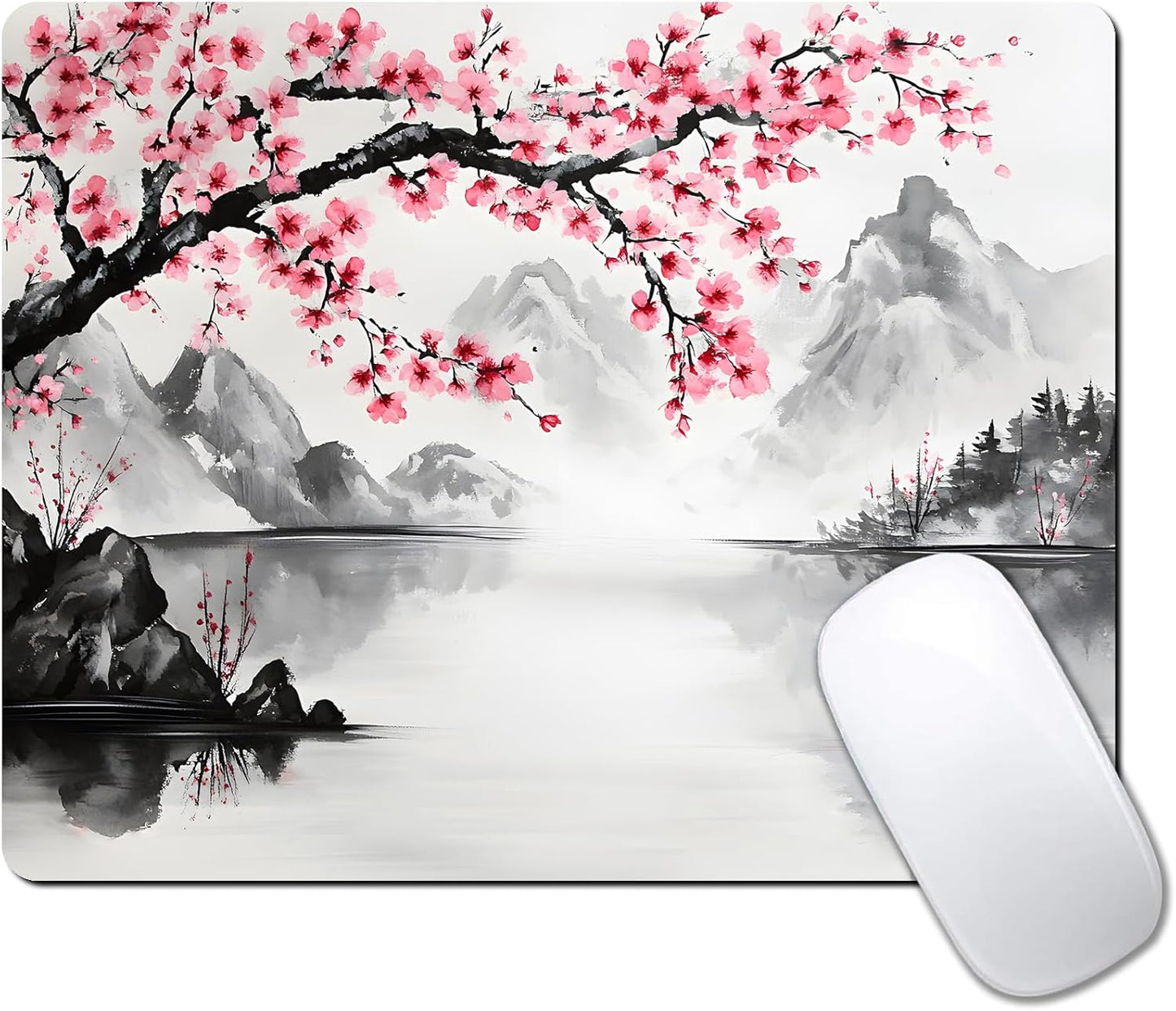 Watercolor Cherry Blossom Japanese Custom Mouse Pad with Non-Slip Rubber, Small Square Design for Wireless Laptop & Computer Mouse Pads for Desk, 9.5 x 7.9 inch Smooth Surface for Gaming & Office