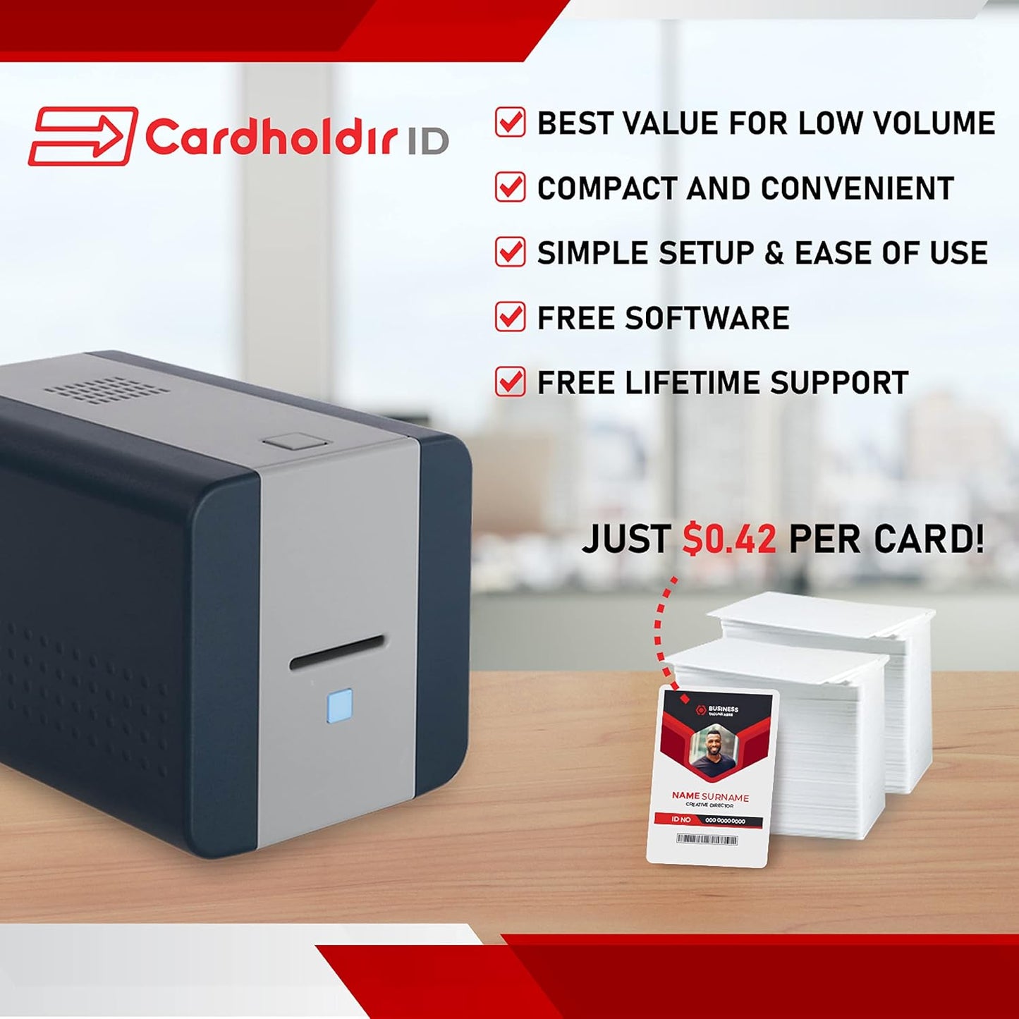 Easy Badges Solid 210 ID Badge Printer | with Beginner Software, & Everything Needed to Design and Print 400 ID Cards, | Single Sided Employee & Student ID Card Printer