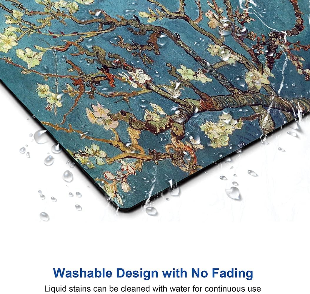 Almond Blossoms Van Gogh Mouse Pad, Oil Painting Flowers Mouse Mat, Square Waterproof Non-Slip Rubber Base MousePads for Office & Home Laptop