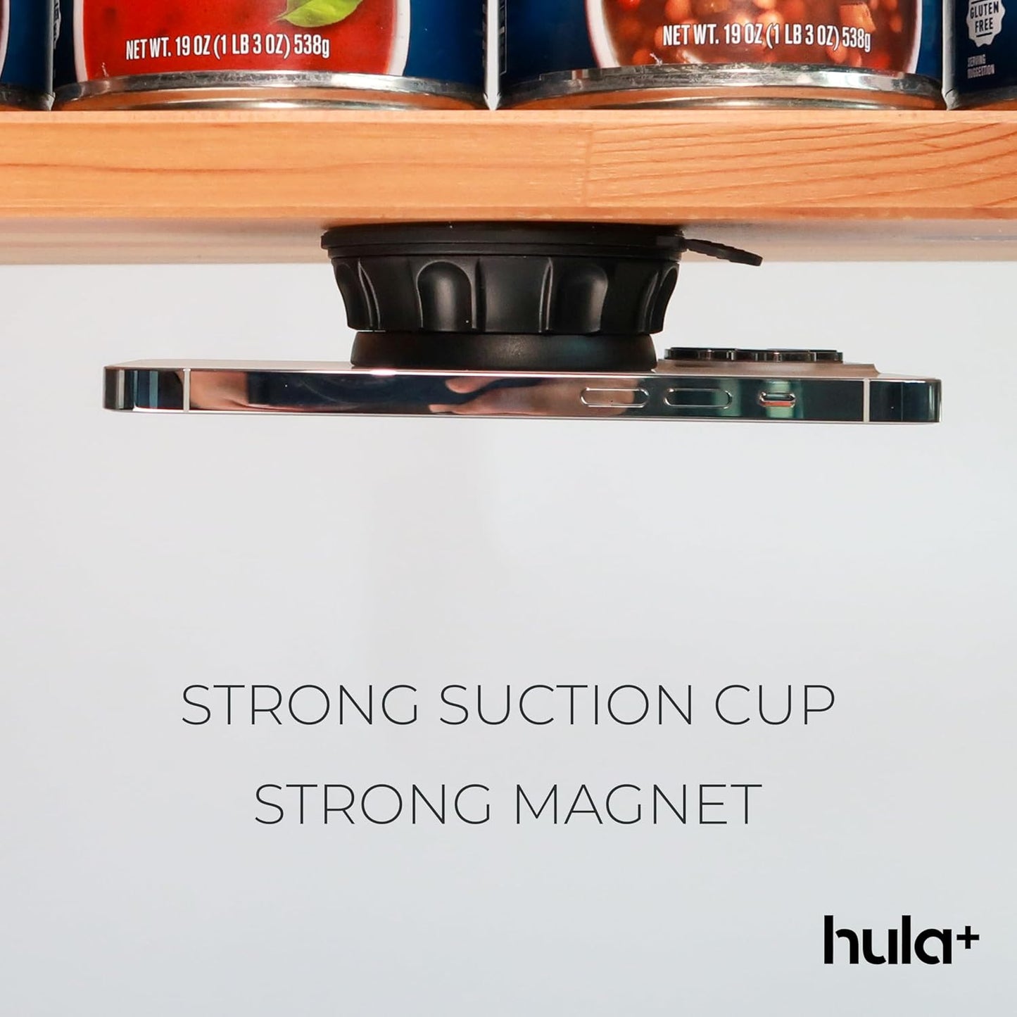 hula+ MagSafe Phone Holder Portable Mount, Reusable Stand for Shower, Mirror, Kitchen, Window, & Bathroom Compatible with MagSafe Adjustable Rotation for Content, TikTok, Movies & Music