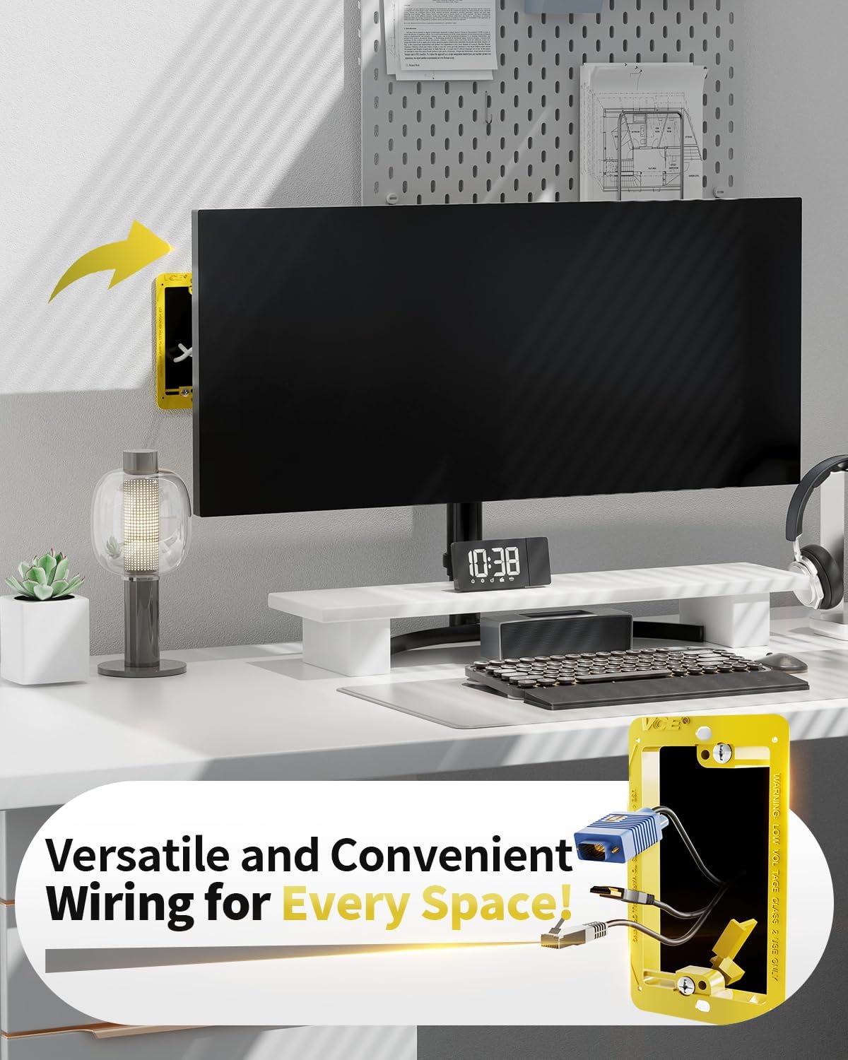 VCE Low Voltage Mounting Bracket Single Gang Wall Plate, Flush Low Voltage Box for Network, HDMI, Coaxial, Speaker, Telephone Cables, Yellow, 5 Pack