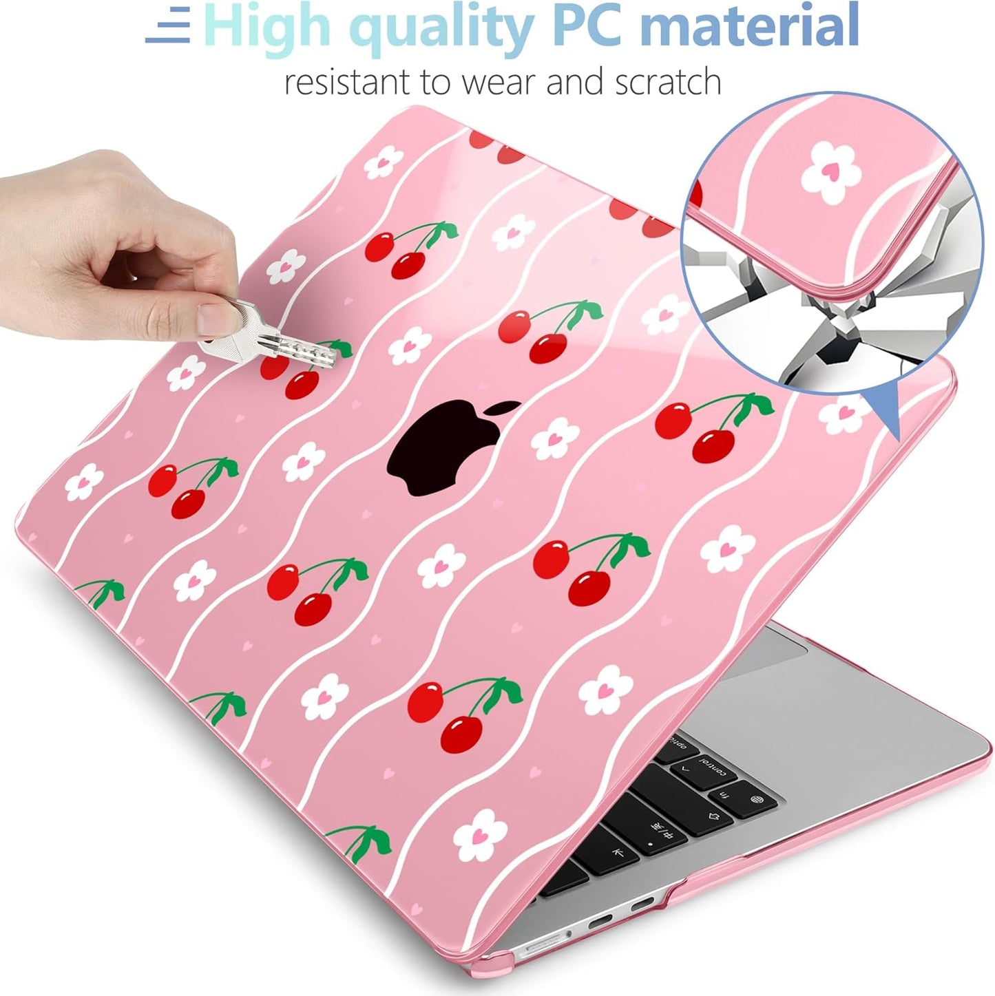 MEEgoodo Case for M4/M3/M2 MacBook Air 13.6 inch Case 2025 2024 2022, Fit Model A3240/A3113/A2681, Laptop Hard Shell with Keyboard Cover Compatible with MacBook Air 13 inch, Sweet Cherries