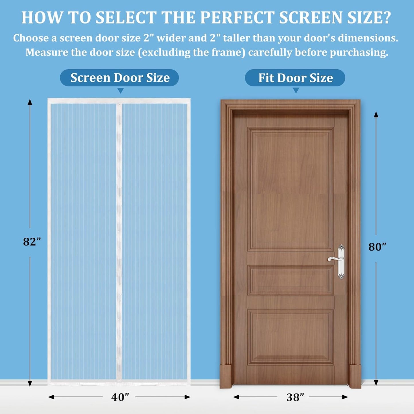 Magnetic Screen Door - Self Sealing, Heavy Duty, Hands Free Mesh Partition Keeps Bugs Out Let Breeze in- Pet and Kid Friendly - Keep Open Feature (White, Fit Door Size 38 x 80 Inch)