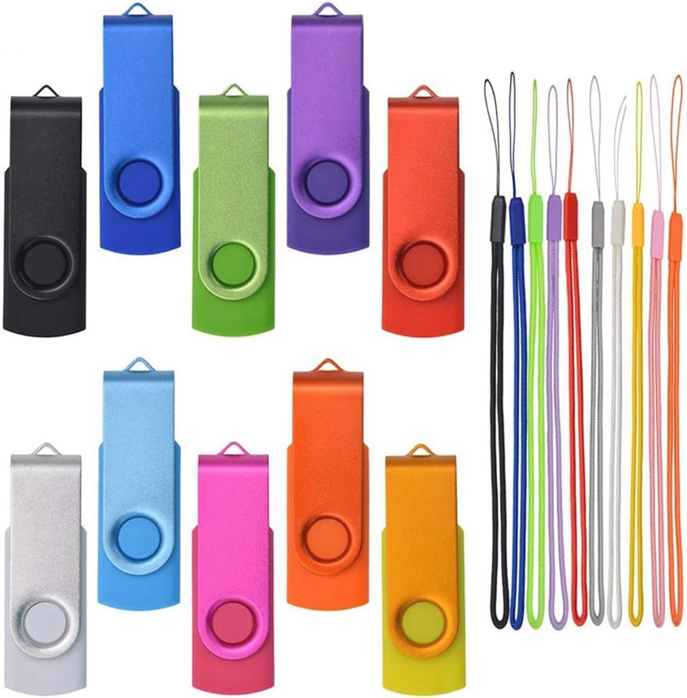 Kepmem USB Flash Drive - 10 Pack 32MB USB 2.0 Memory Sticks - Swivel Small Capacity PenDrive - 10 Assorted Colors