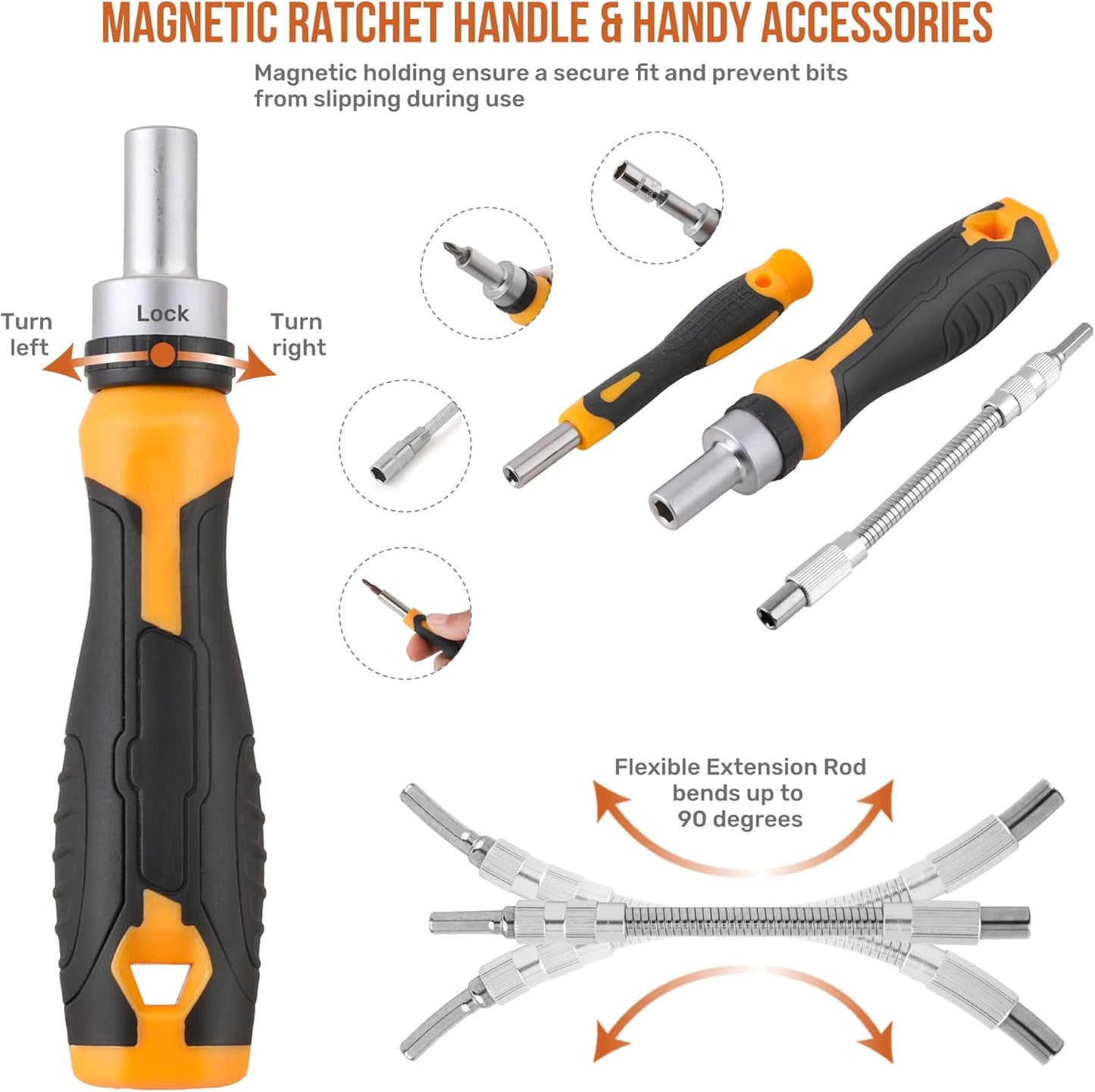 Hi-Spec 78pc Multi Screw Driver Bit Set and 1/4 inch Socket Set with Handles. Flexible Extension, Precision, Torx and Tamperproof 1/4 inch Hex Screwdriving Bit Accessories in a Case