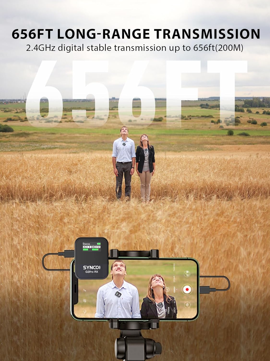 SYNCO Wireless Lavalier Mic System, G2(A2) PRO Dual Channel 656FT Transmission with Digital USB Outputs for DSLR/iPhone/Android/PC/Action cam, Professional-Lapel-Microphones-for-Camera