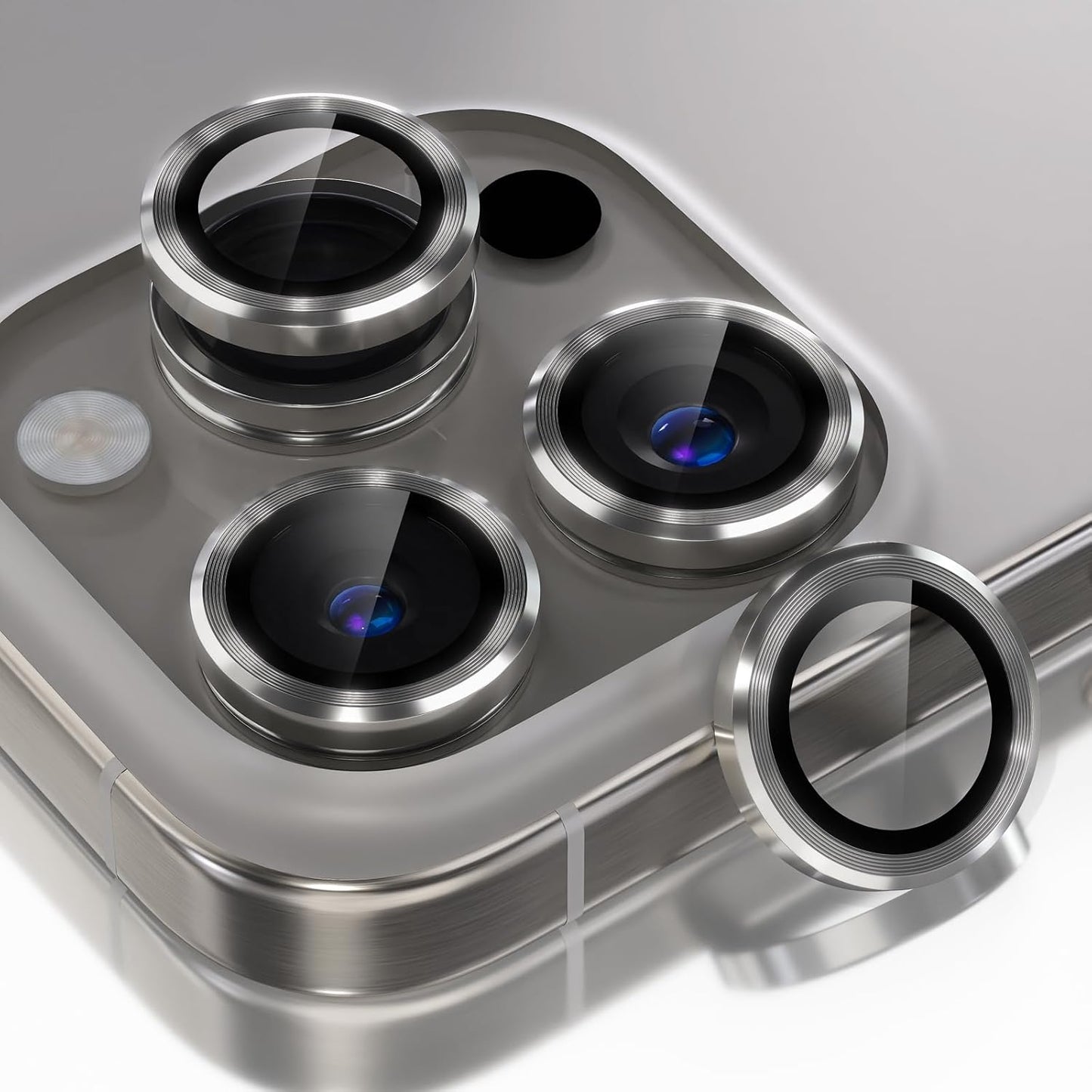 Choiche Compatible for iPhone 16 Pro/iPhone 16 Pro Max Camera Lens Protector, 9H Tempered Glass Camera Cover Screen Protector Metal Ring Decoration Accessories (Titanium Natural)