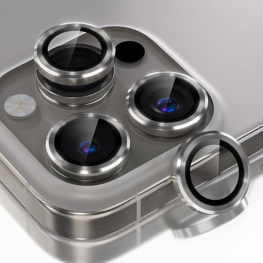 Choiche Compatible for iPhone 16 Pro/iPhone 16 Pro Max Camera Lens Protector, 9H Tempered Glass Camera Cover Screen Protector Metal Ring Decoration Accessories (Titanium Natural)