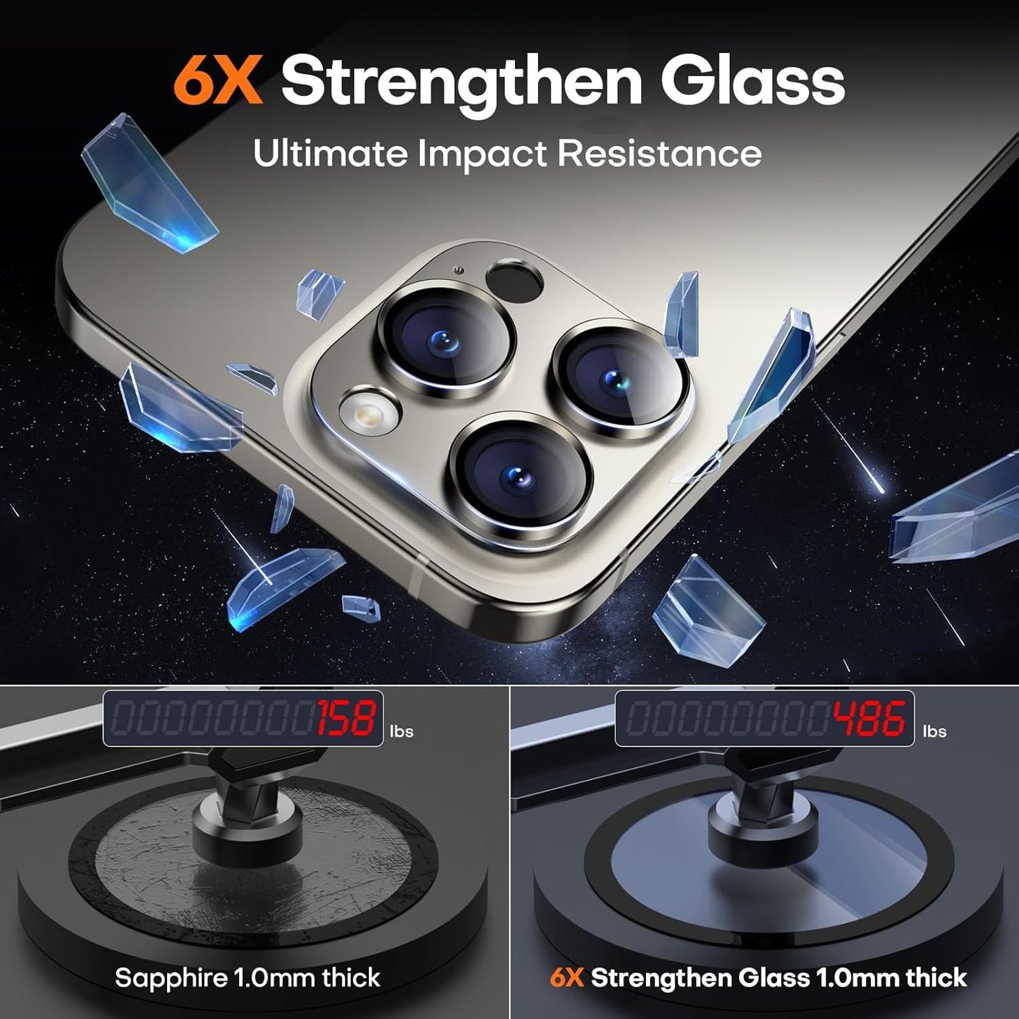 Camera Lens Protector for iPhone 16 Pro Max/16 Pro/15 Pro Max/15 Pro/14 Pro Max/14 Pro, Aluminum Alloy Sapphire Glass Camera Screen Cover, Case Friendly- Natural Titanium