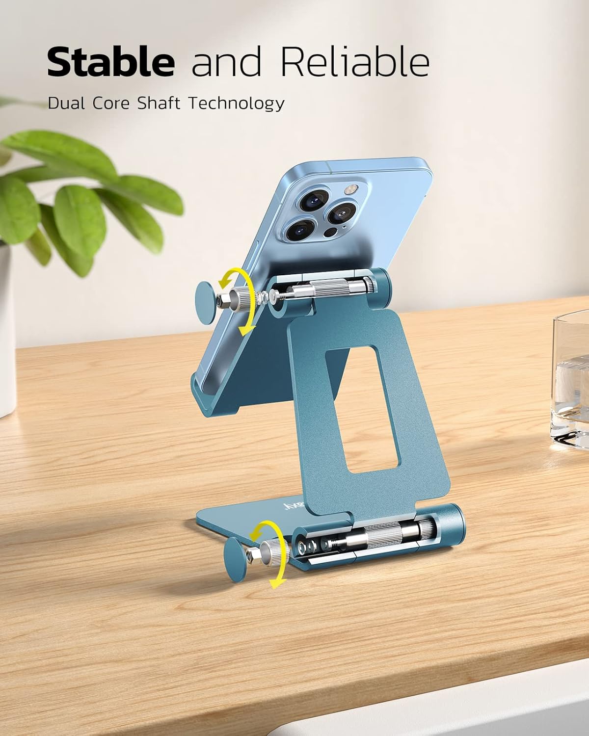 Nulaxy Dual Folding Cell Phone Stand, Fully Adjustable Foldable Desktop Phone Holder Cradle Dock Compatible with Phone 15 14 13 12 11 Pro Xs Xs Max Xr X 8, Nintendo Switch, All Phones - Blue