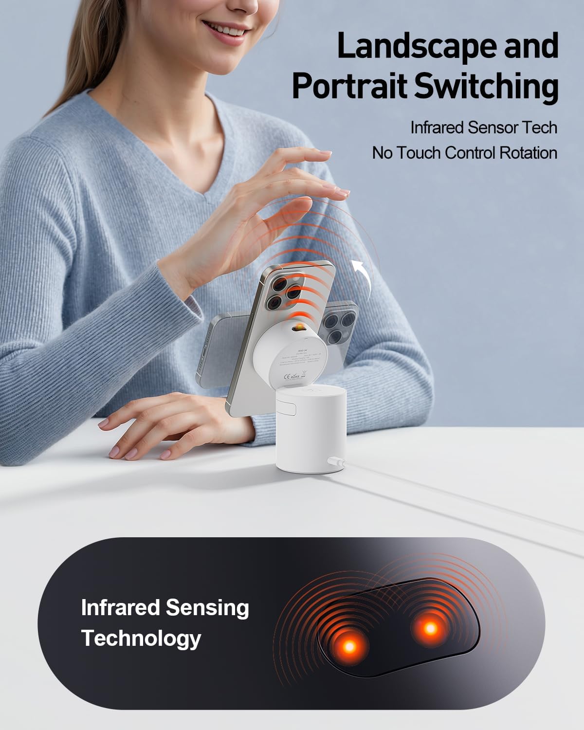 iWALK 3 in 1 Wireless Charging Stand with Auto Rotation, Charging Station with Magnet for Apple Devices, 15W Foldable Wireless Charger Station for iPhone 16 15 14 13 12 & Apple Watch & Airpods, White