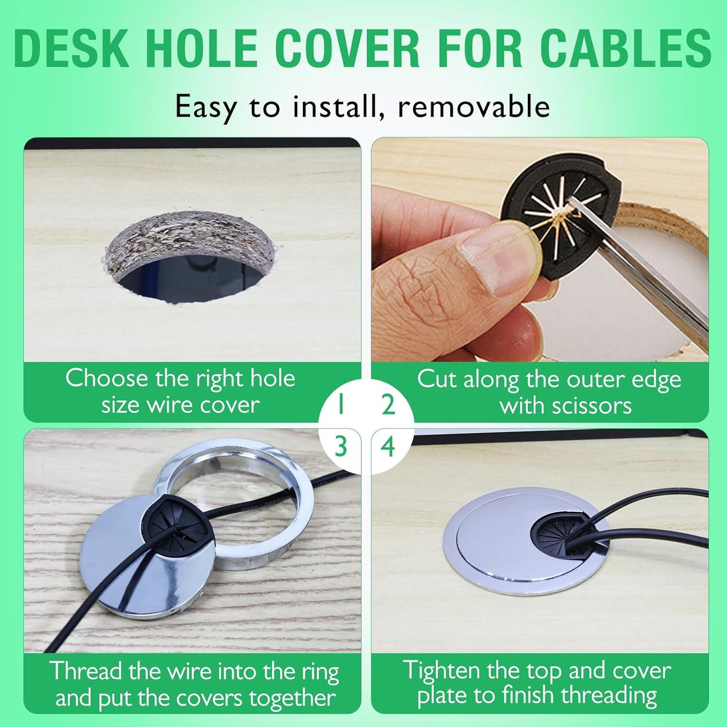 1 Pcs Desk Grommet 3-1/8" / 80 mm, Desk Cord Hole Cover, Cable Grommet Metal Zinc Alloy Materilal, Desk Hole Grommet for Home & Office Pc, Detachable Cable Cord Organizer-Bright Silver