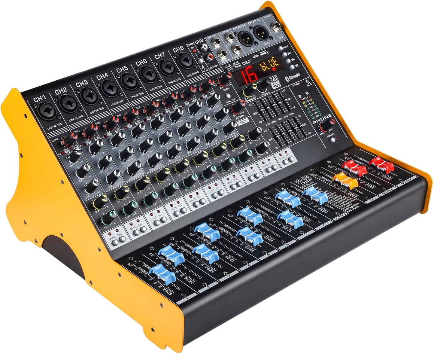 Mixers Audio 9 Channel Mixer, Dj Mixer Board Mixer Audio Bluetooth MP3 Mixer for Music with 99 Kinds of DPS Digital Effects, Usb Audio Mixer for Karaoke Speakers