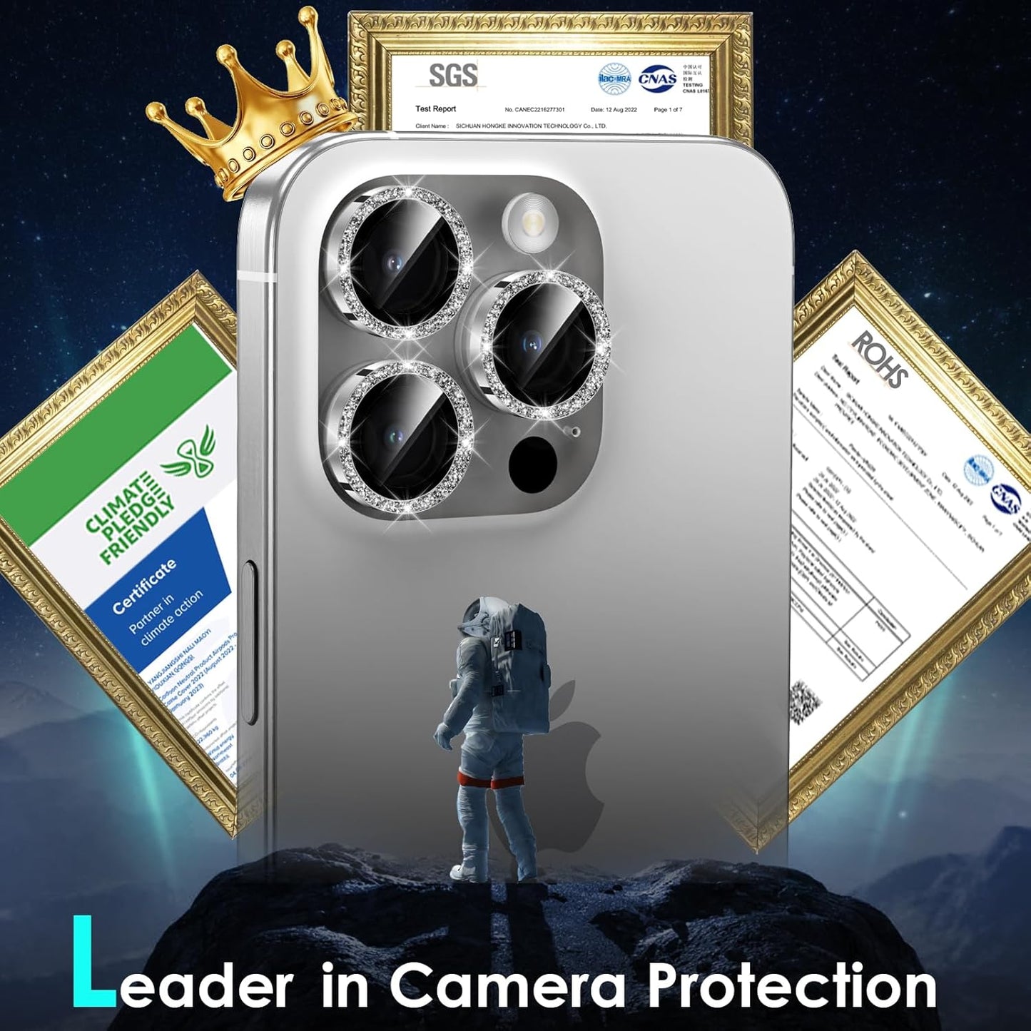 YWXTW Designed for iPhone 15 Pro/iPhone 15 Pro Max Camera Lens Protector Bling, [New Glitter Design] Individual Metal Tempered Glass Camera Cover Accessories Case Friendly (Silver Titanium Glitter)