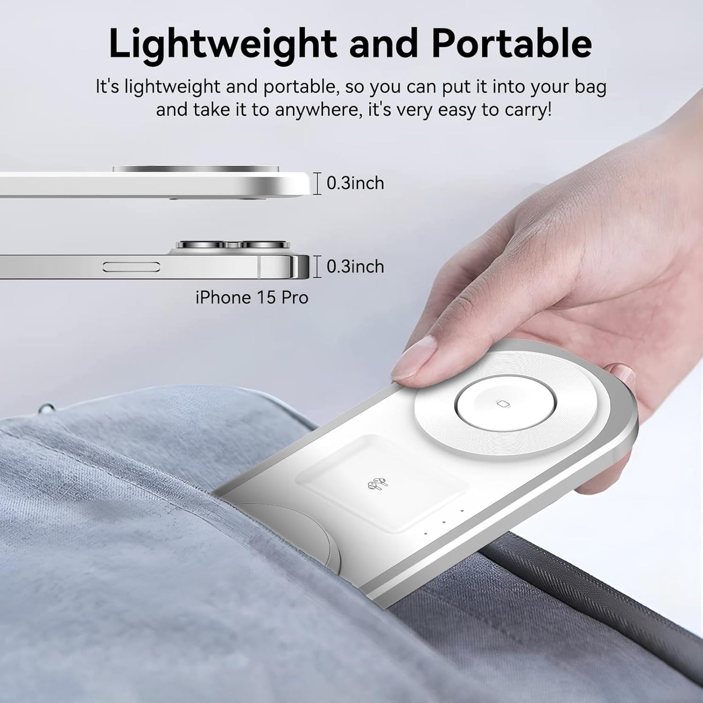 3 in 1 Wireless Charger for iPhone, Foldable Charging Station for Magsafe for iPhone 16/15/14/13/12/Pro Max/Pro/Mini/Plus, Apple Watch 10/9/8/7/SE/6/5/4/3/2/1/Ultra2/Ultra, AirPods pro/2/3/4 (Silver)