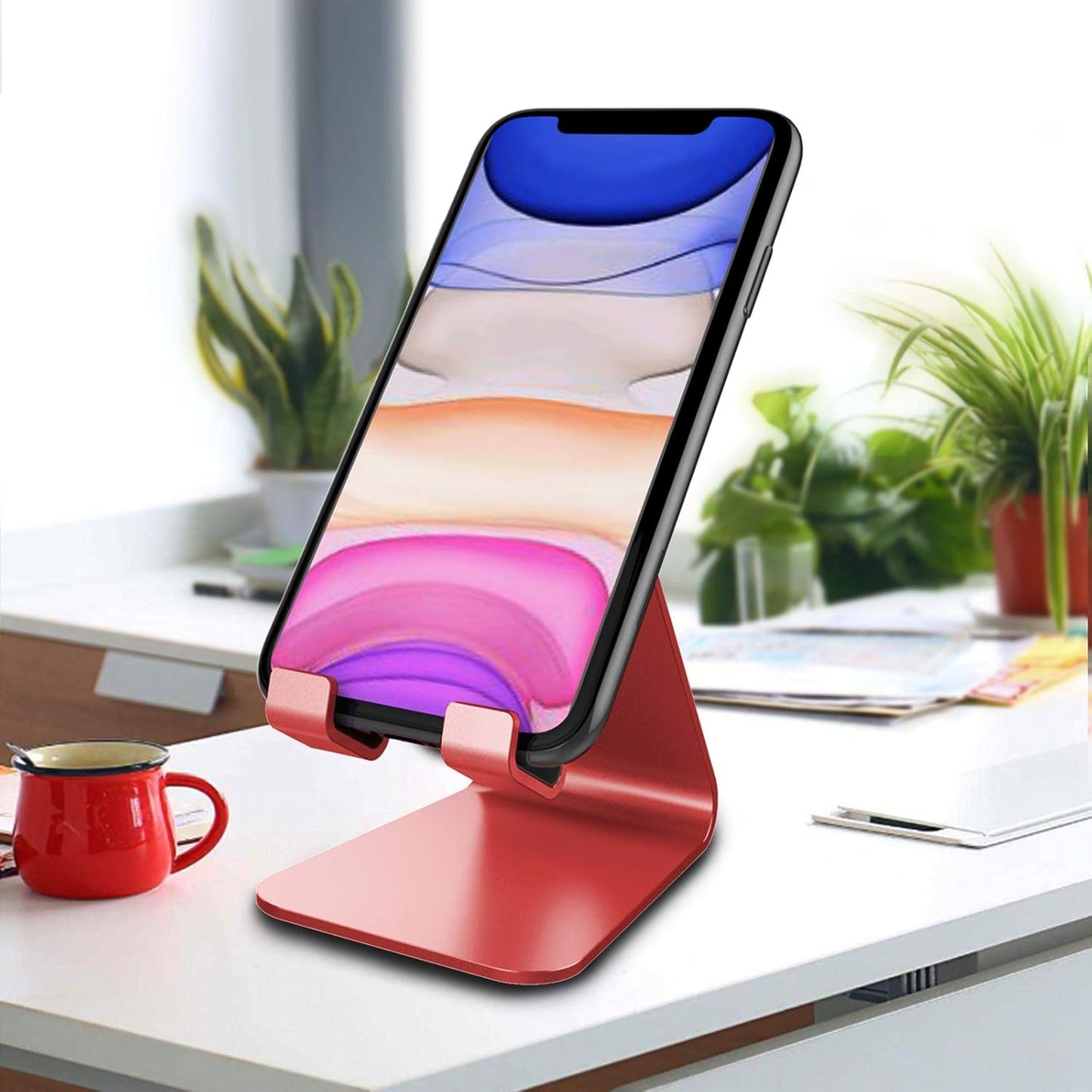 CreaDream Cell Phone Stand, Cradle, Holder,Aluminum Desktop Stand Compatible with Switch, All Smart Phone, iPhone 11 Pro Xs Max Xr X Se 8 7 6 6s Plus SE 5 5s (Red)