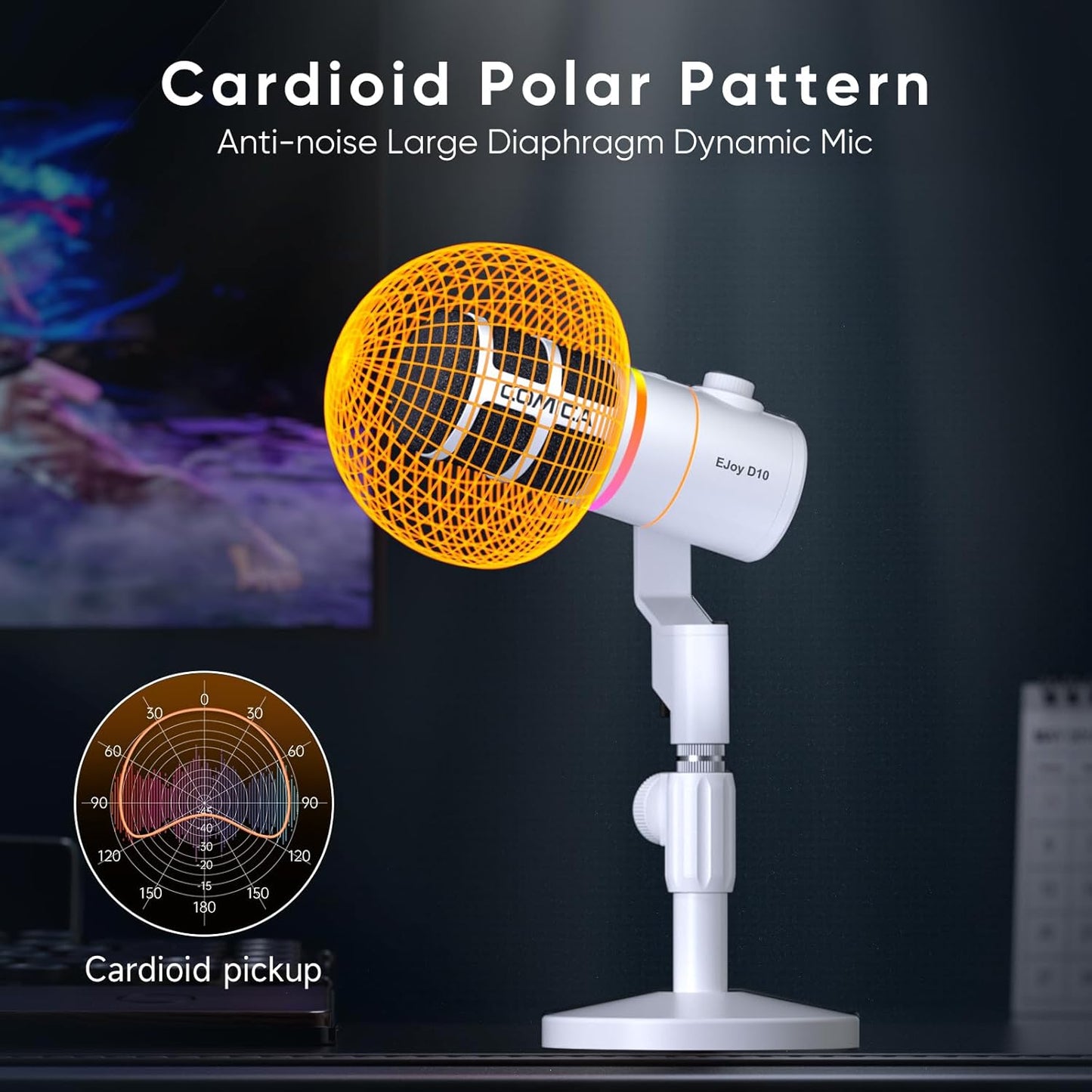 COMICA EJoy D10(D) USB Gaming Microphone – RGB Dynamic Mic with Noise Cancellation, XLR/USB-C, Real-Time Monitoring, Muting, Professional Studio Mic for Gaming, Streaming, Podcast, Recording (White)