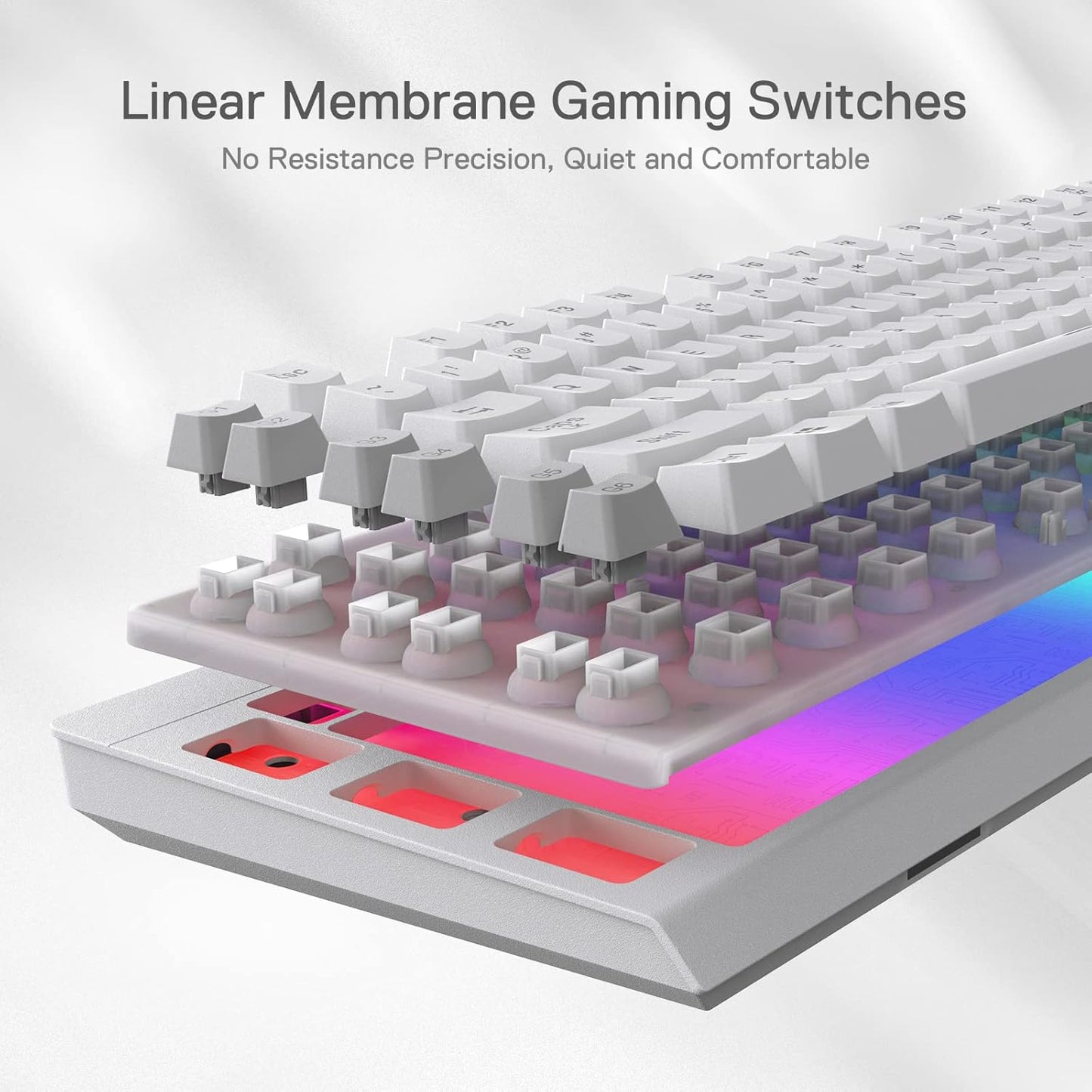 Redragon K512 Shiva RGB Backlit Membrane Gaming Keyboard with Multimedia Keys, Linear Mechanical-Feel Switch, 6 Extra On-Board Macro Keys, Dedicated Media Control, Detachable Wrist Rest, White