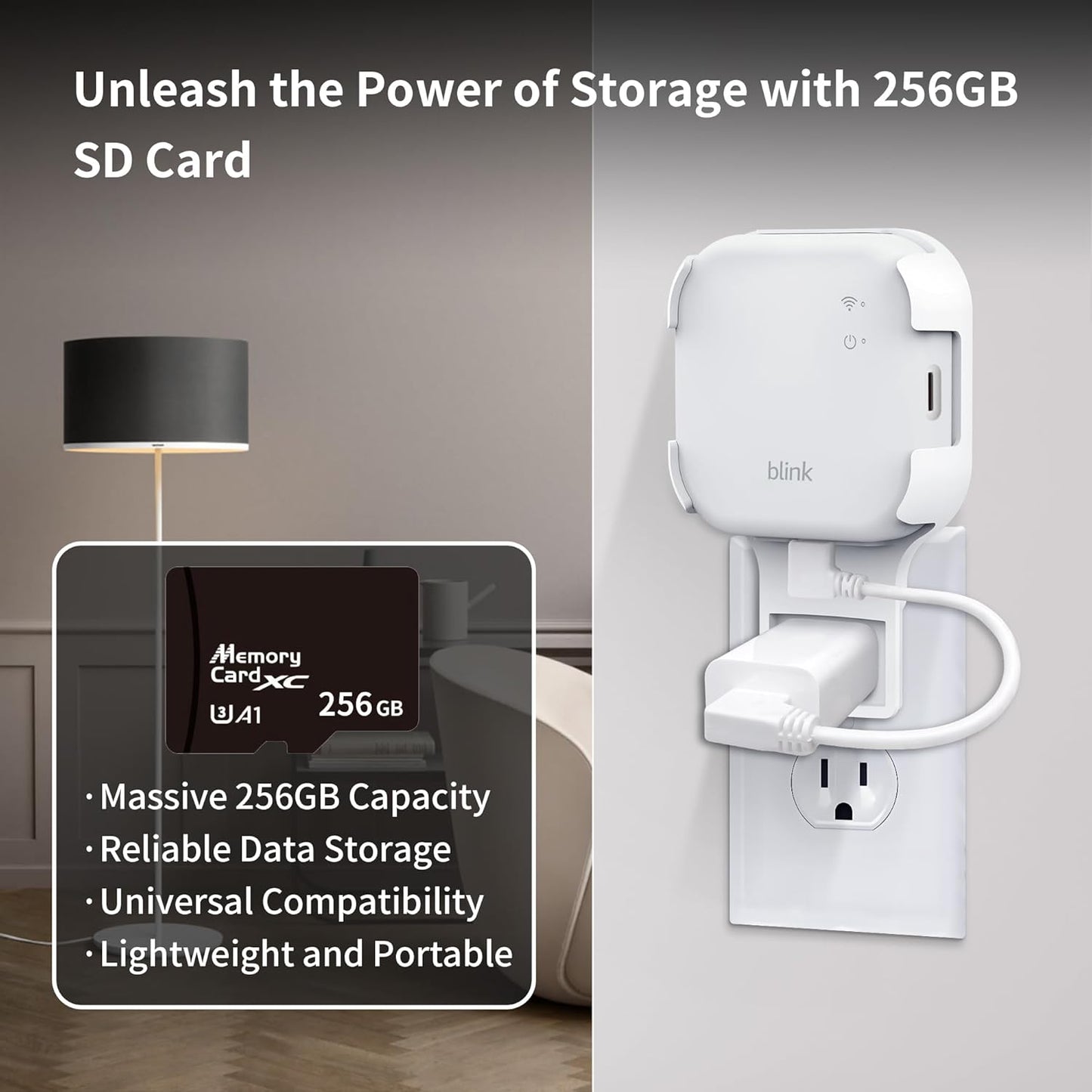 256GB MicroSD Card & Wall Mount for Blink Sync Module XR with Short Cable – Declutter, Save Space, and Effortlessly Enhance Security(1 Pack)