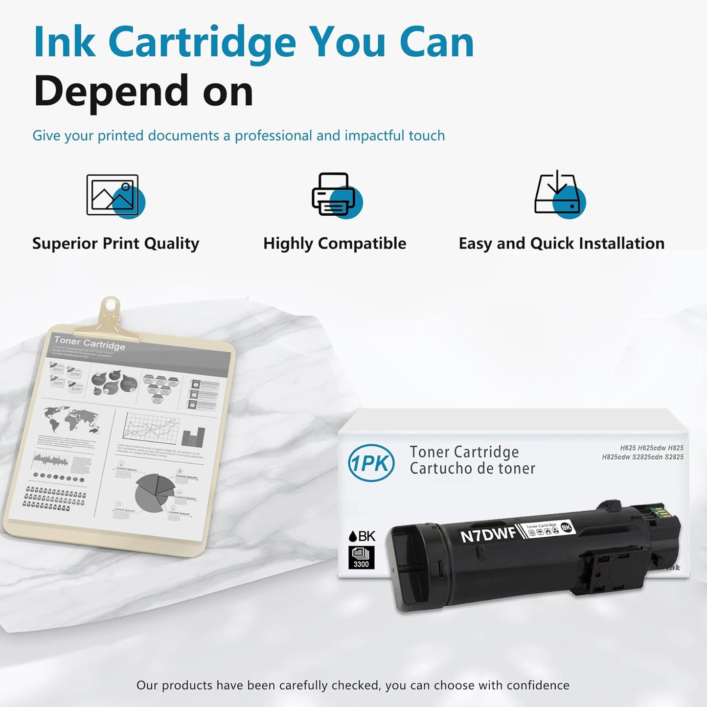 H625 N7DWF High Yield Toner Cartridge (1-Pack, Black): Compatible N7DWF Toner Cartridge Replacement for Dell H625 H625cdw H825 H825cdw S2825cdn S2825 Printer