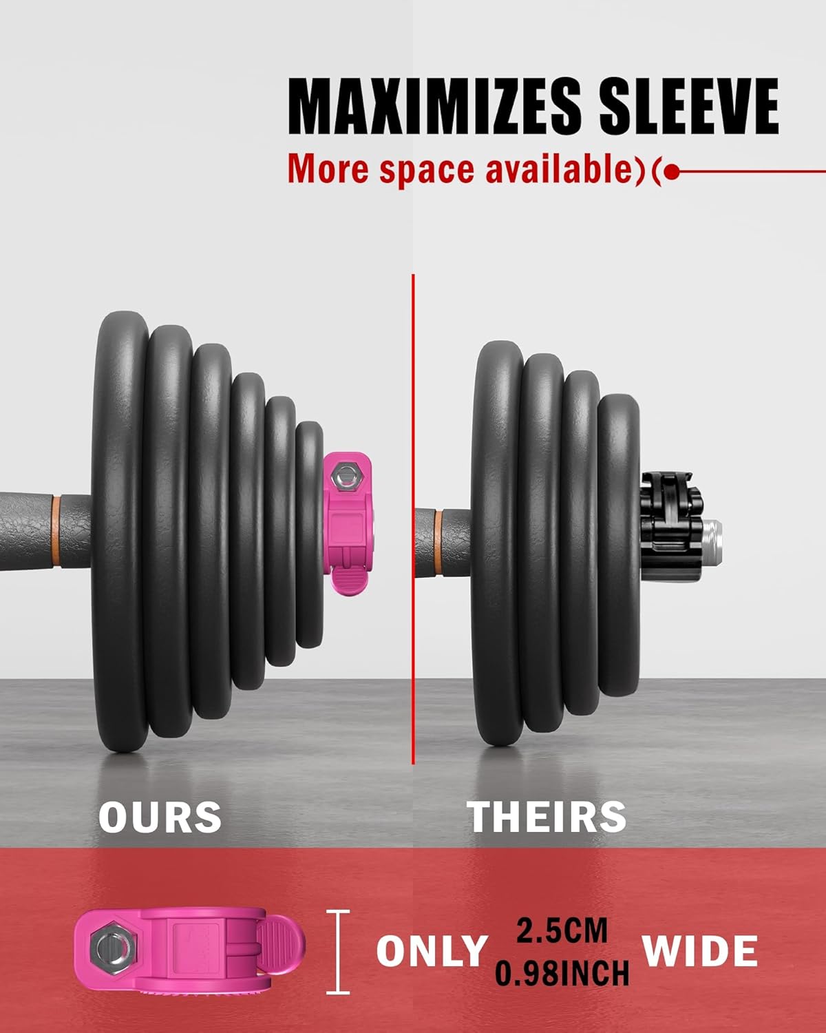 Narrow Barbell Clips 2.5cm Width for Olympic Bars, 0.9-1.18inch Adjustable Weight Clamps, Quick Release Locking Collars for Weightlifting