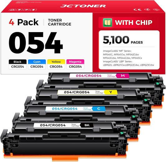 054 Toner Cartridge Set 4-Pack Replacement for Canon 054 CRG-054 054H Compatible with Canon ImageCLASS MF642Cdw MF644Cdw MF641Cdw LBP622Cdw LBP623Cdw MF641Cw Printer Ink chip Black Cyan Yellow Magenta